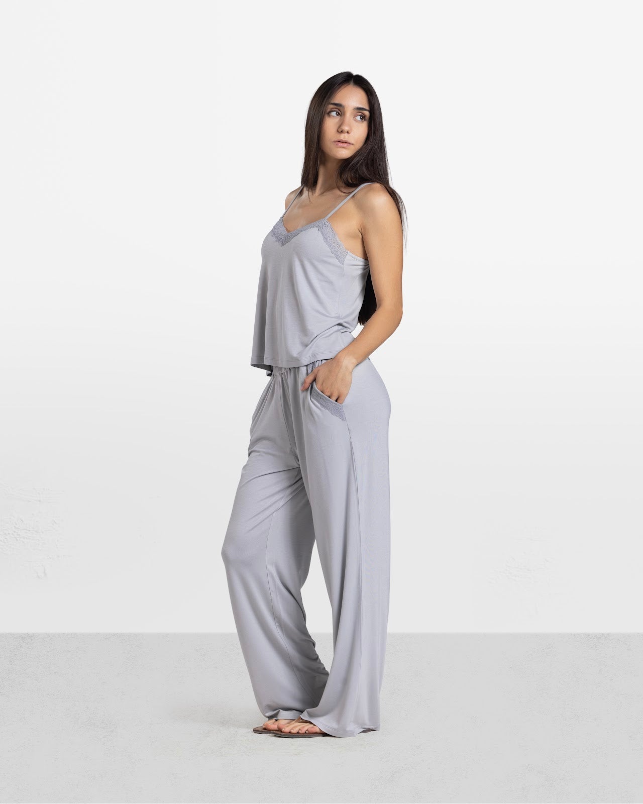 LACE TRIM CAMI PANTS SET LIGHT GREY 5