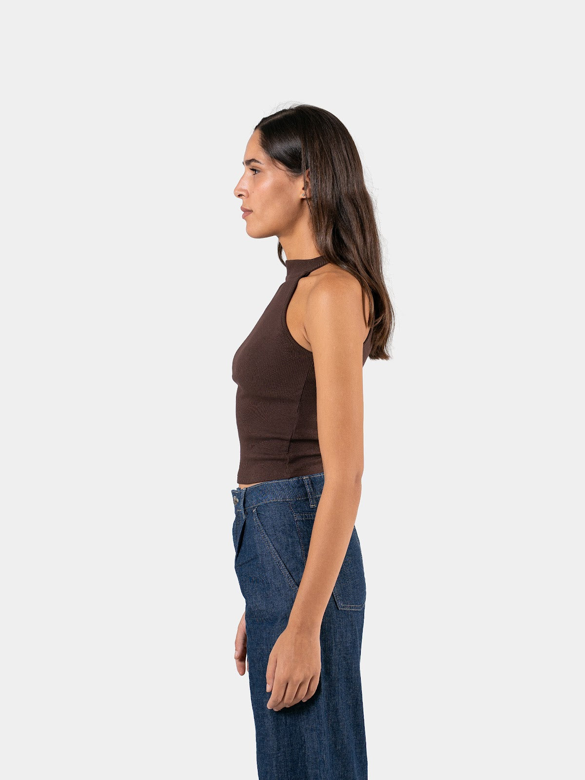 RIBBED HALTER TOP BROWN 2