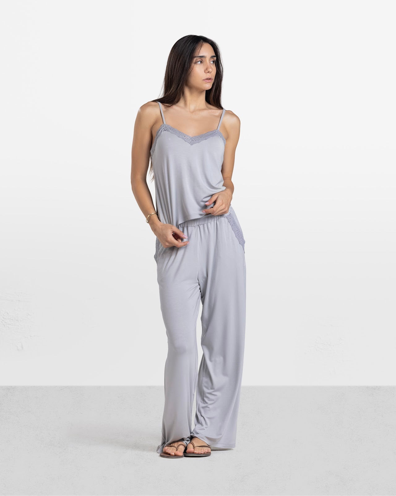 LACE TRIM CAMI PANTS SET LIGHT GREY 3