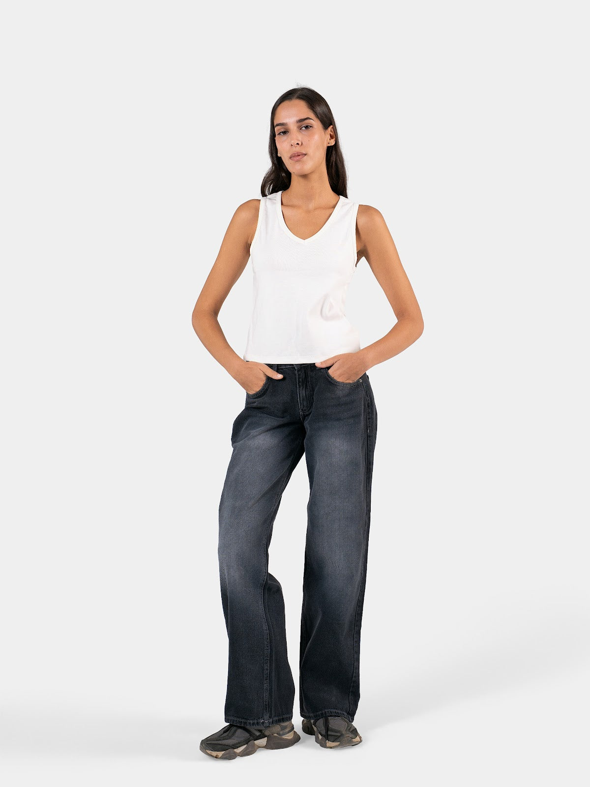 RELAXED V-NECK TANK TOP OFF-WHITE 1