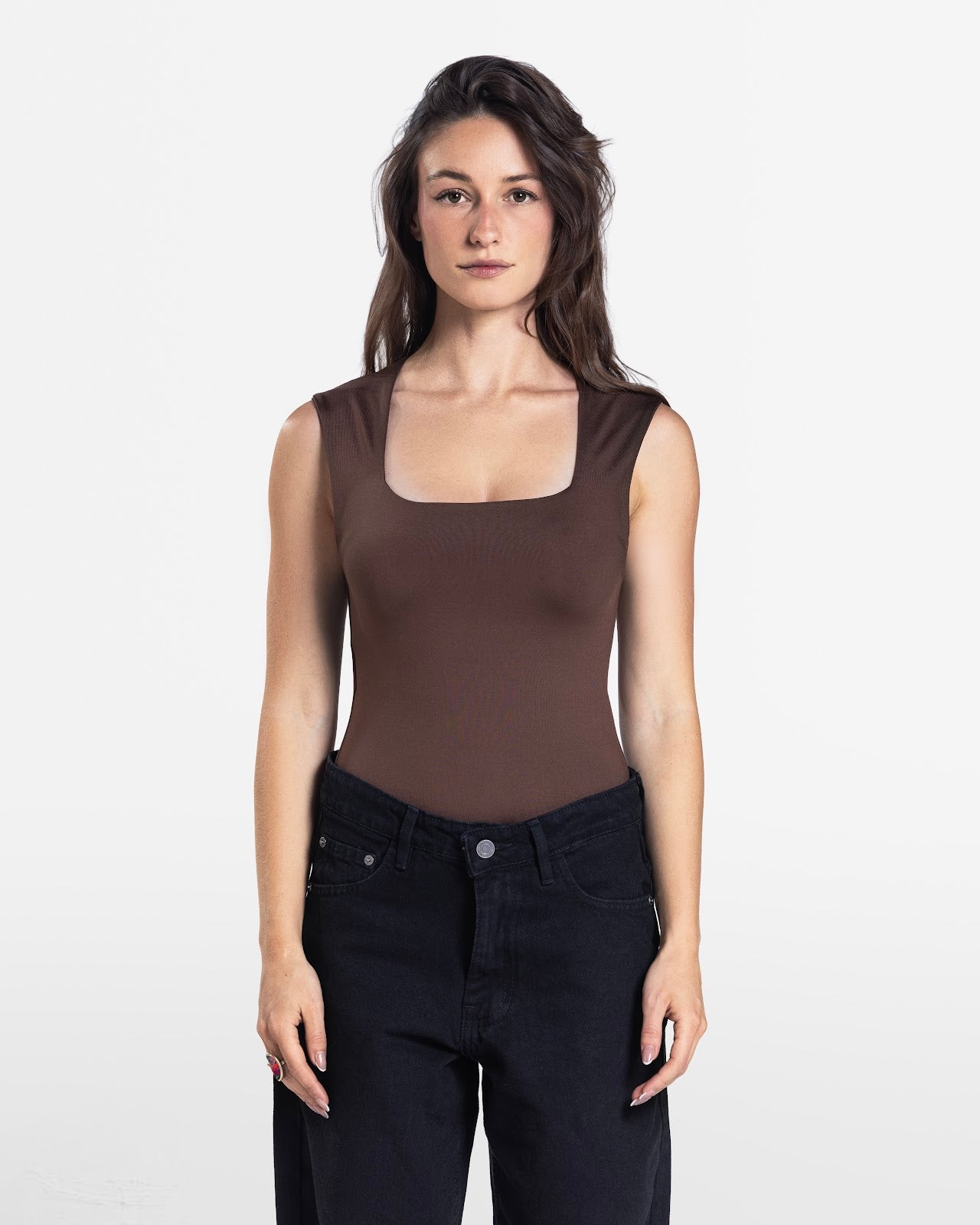 SQUARE NECK BODYSUIT BROWN 1