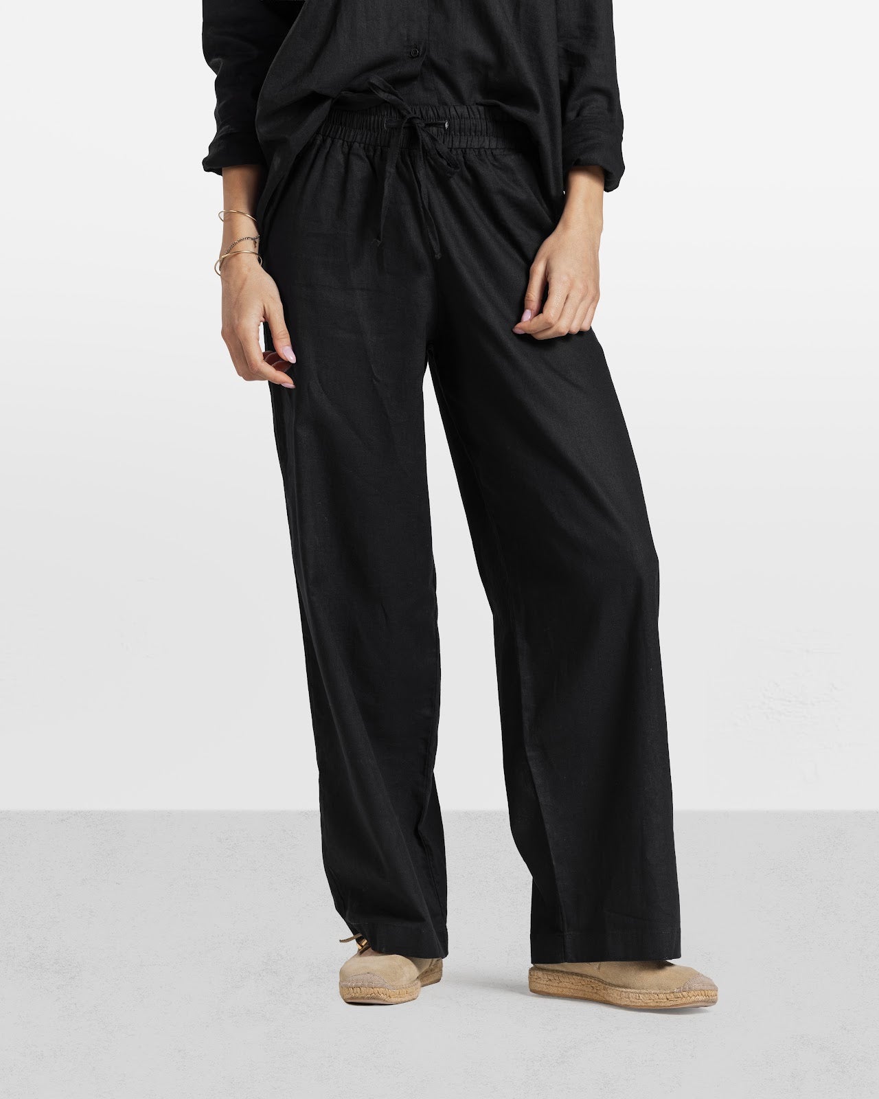 WIDE LEG LINEN PANTS BLACK 1
