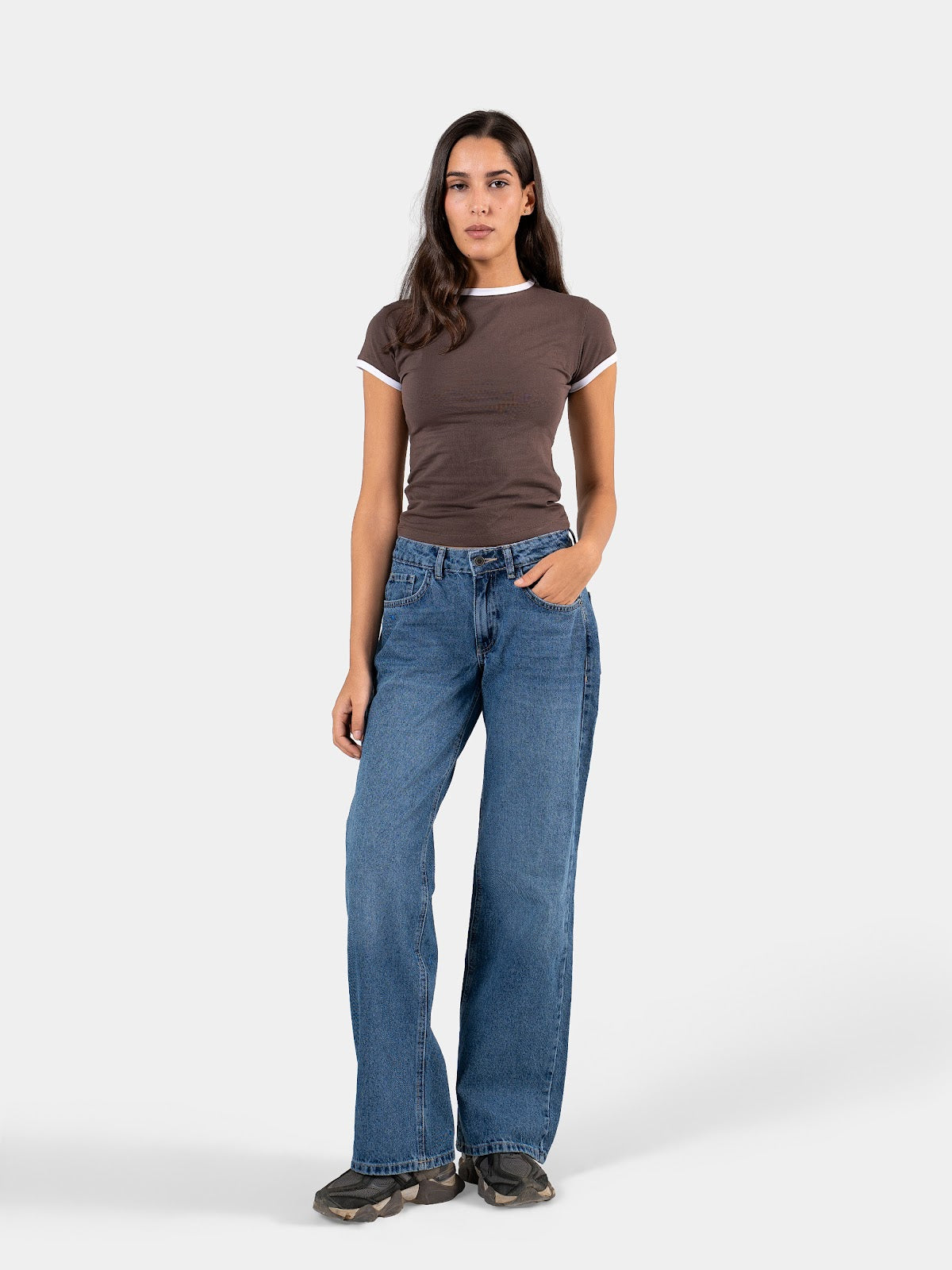 CONTRAST EDGE T-SHIRT BROWN X WHITE 1