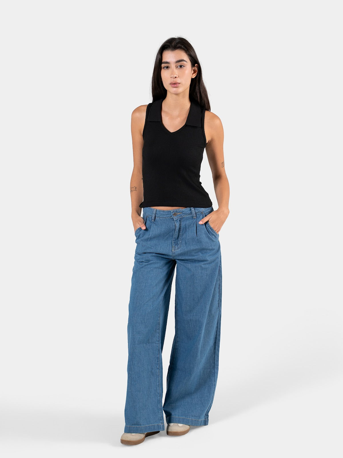 RIBBED COLLARED TANK TOP BLACK 6
