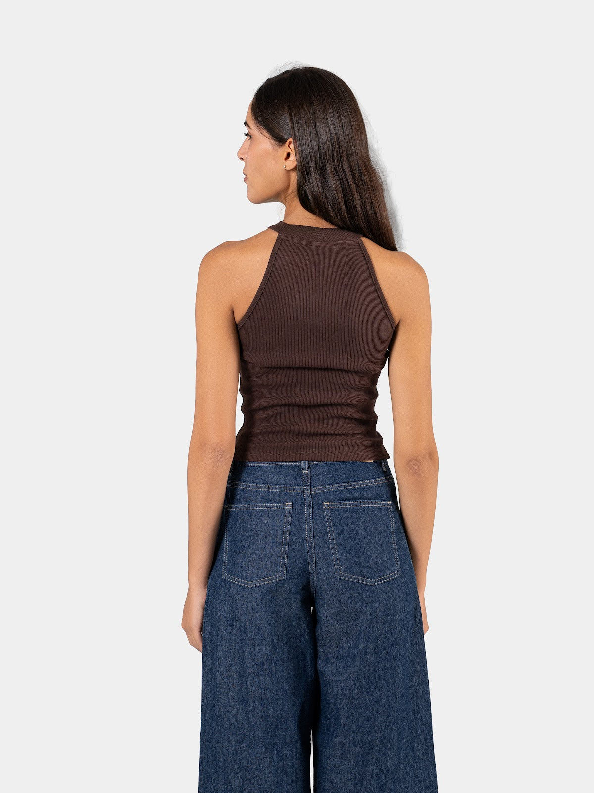 RIBBED HALTER TOP BROWN 4