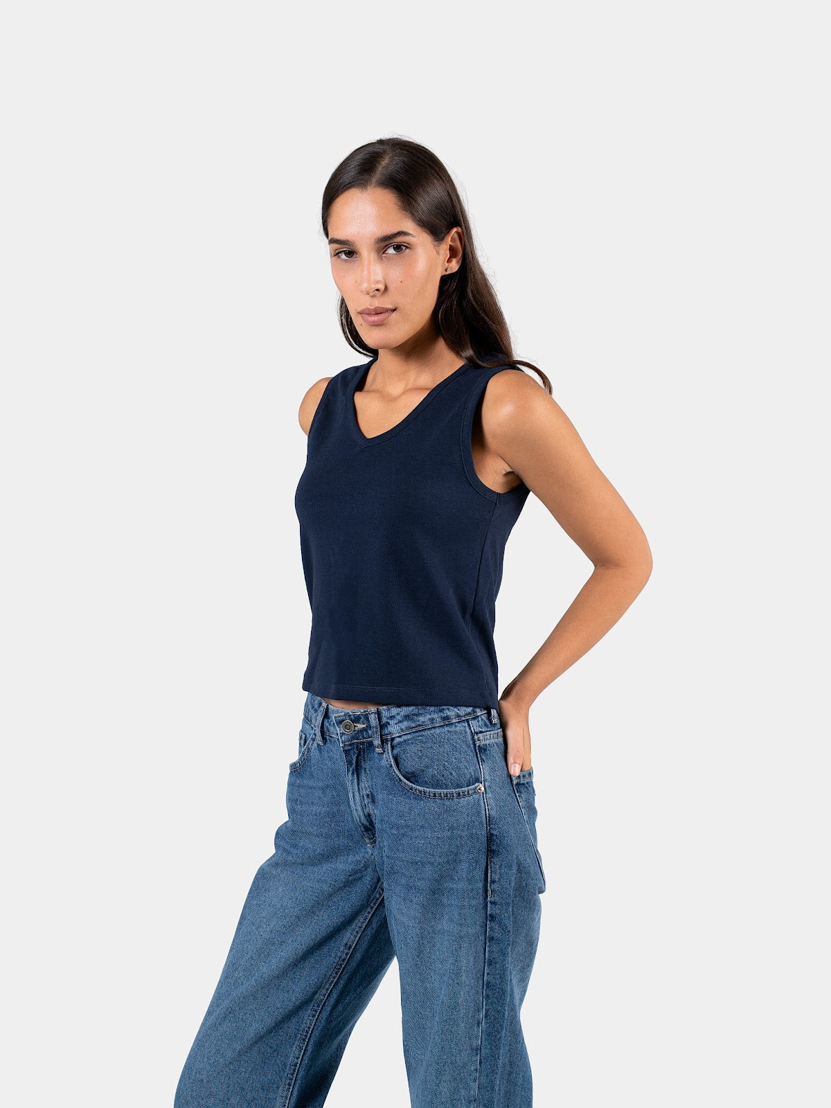 RELAXED V-NECK TANK TOP NAVY 3