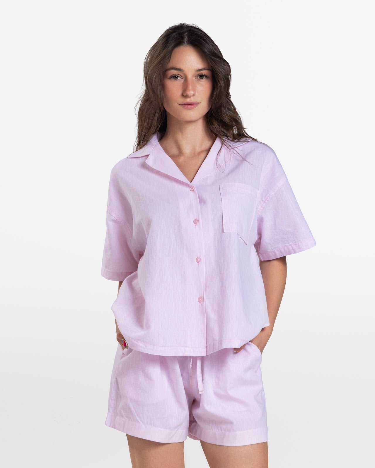 SHORT SLEEVE LINEN SHIRT PINK 1