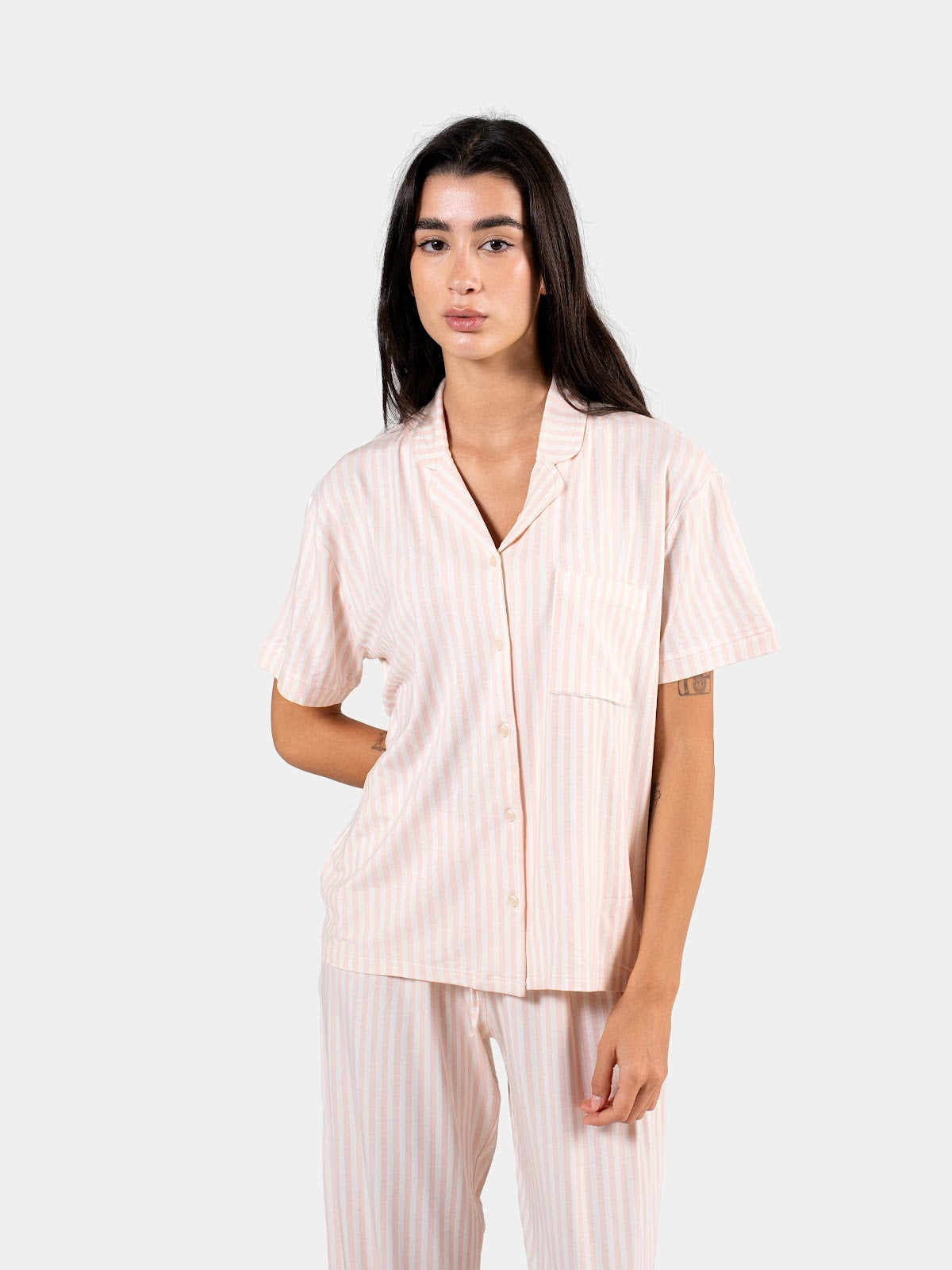 CLASSIC STRIP PANTS SET BABY PINK X WHITE 11