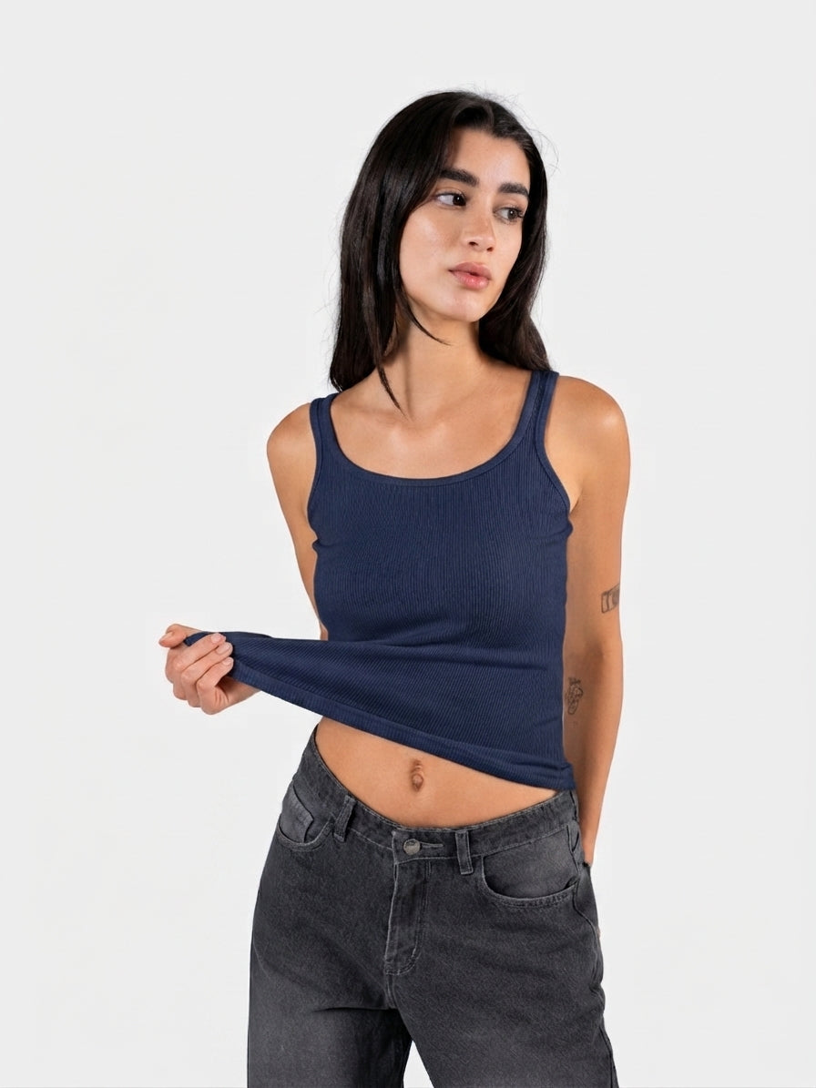 RIBBED SPAGHETTI STRAP NAVY 1