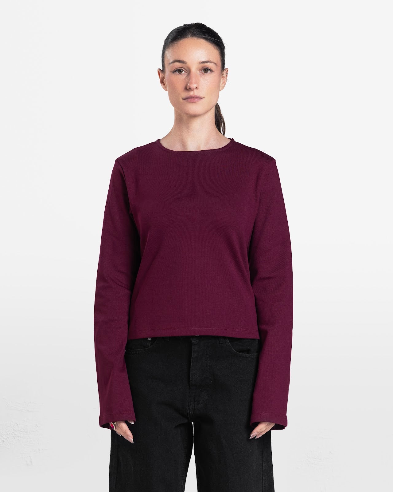 LOOSE FIT LONG SLEEVE TOP BURGUNDY 1
