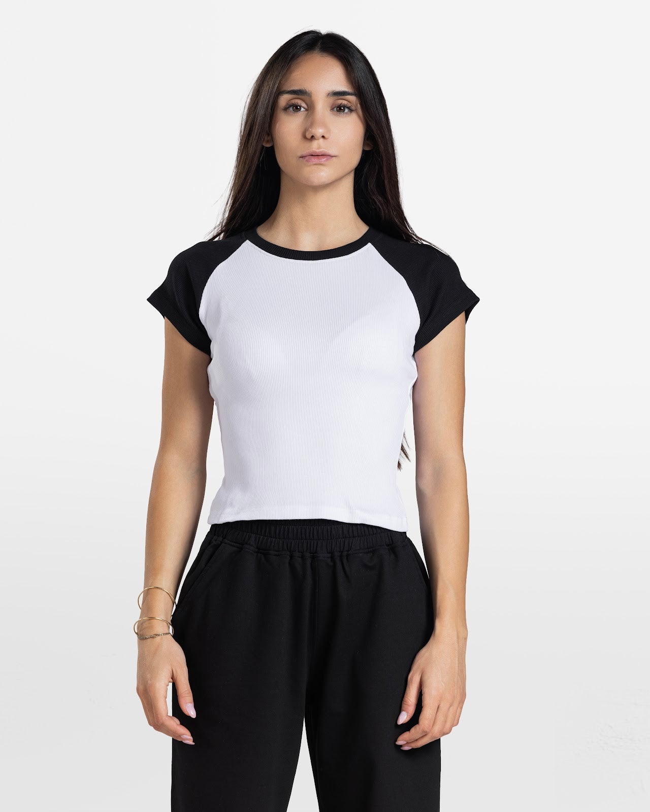 CONTRAST SLEEVE TEE BLACK 1