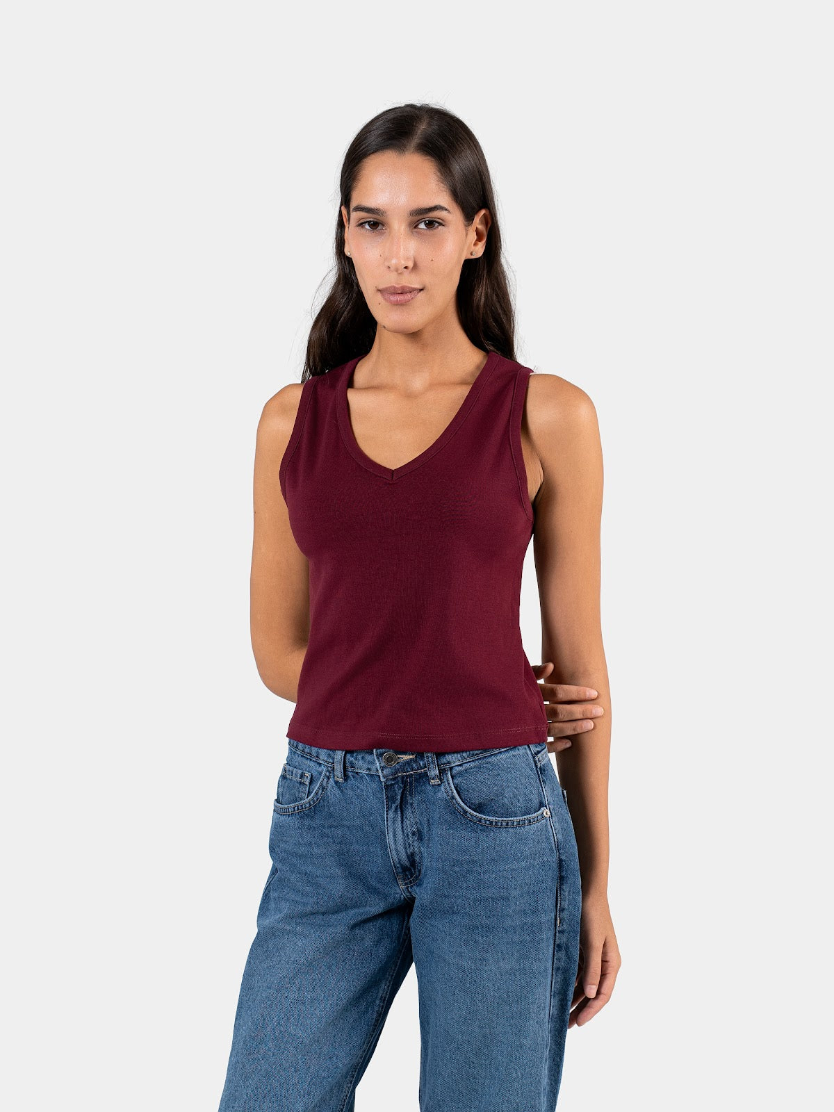 RELAXED V-NECK TANK TOP BURGUNDY 2