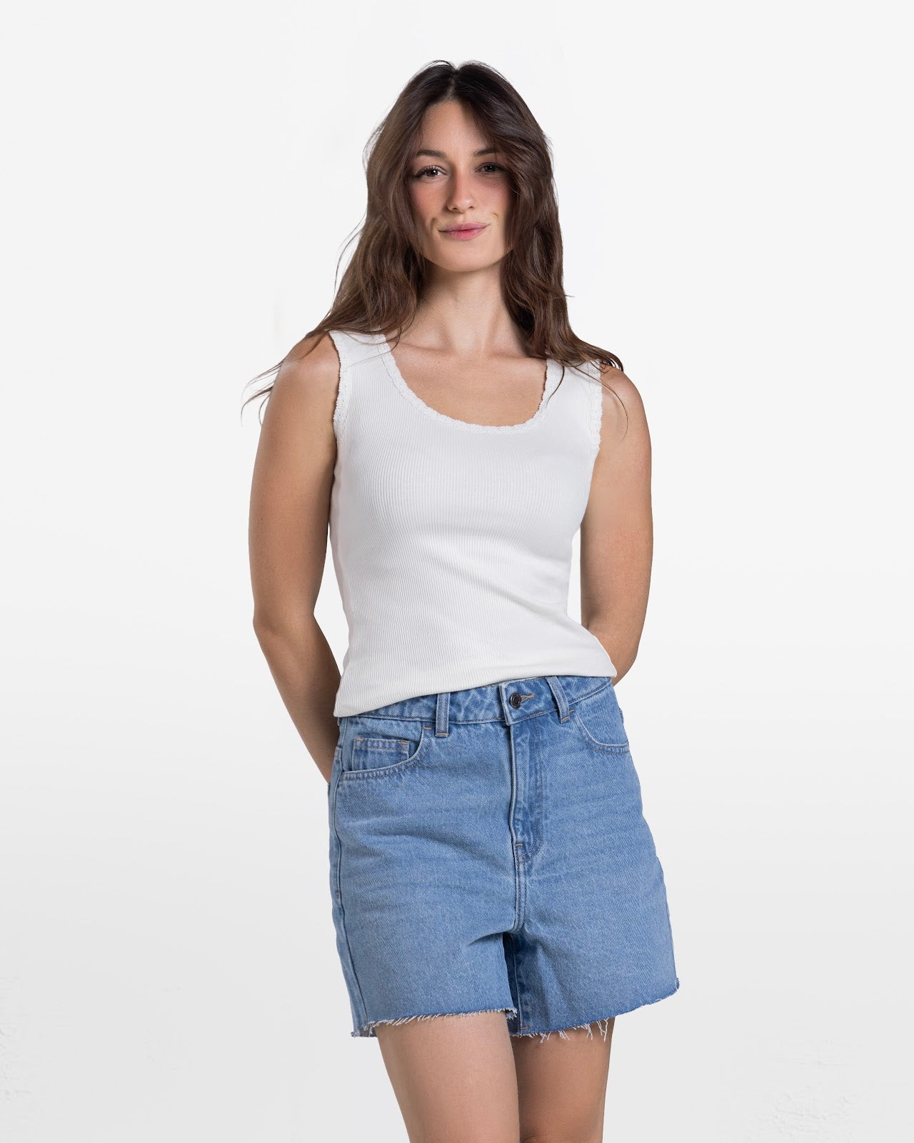 LACE RIBBED SHORT SLEEVE TOP WHITE 6