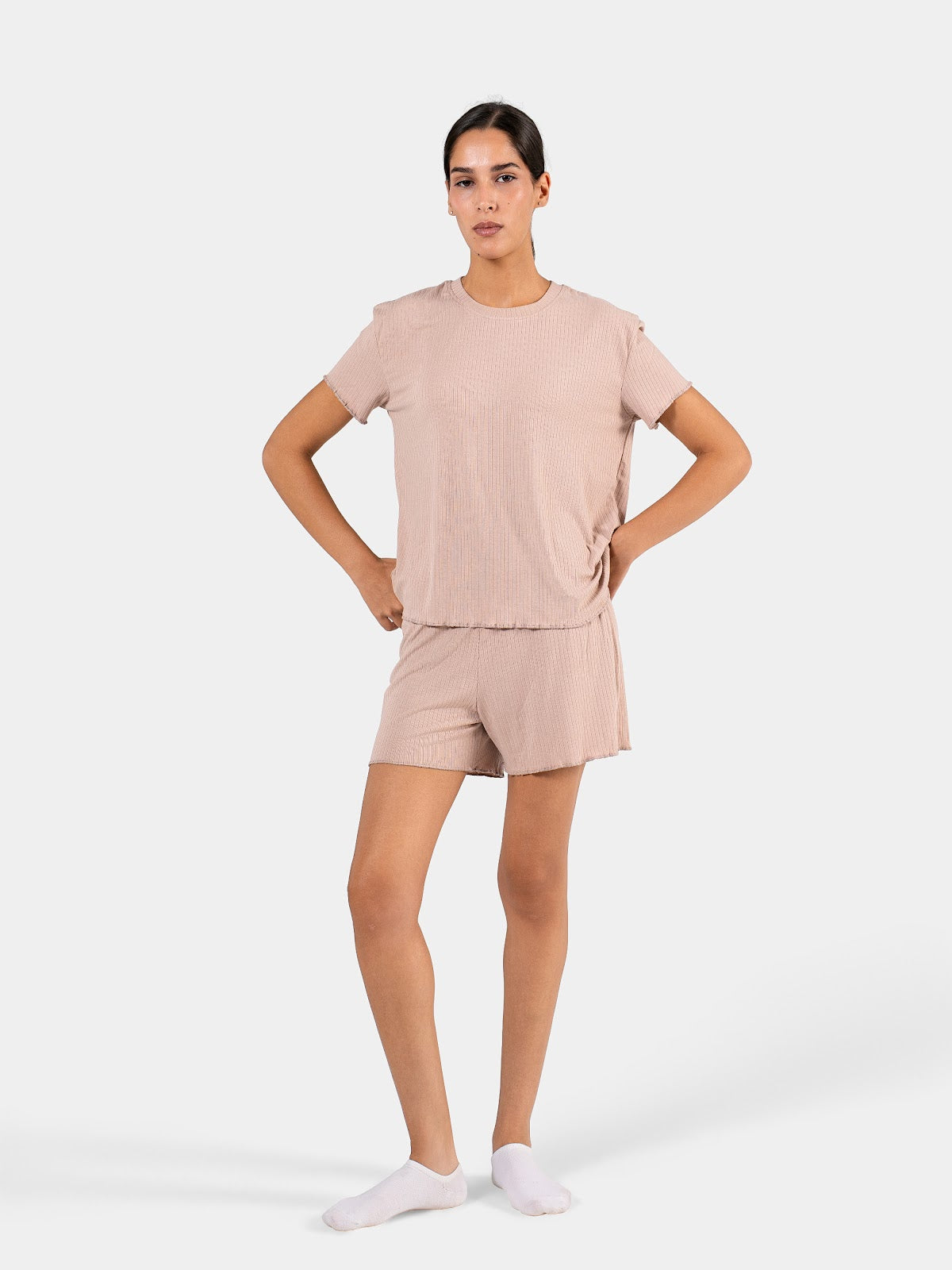 SOFT RIB SHORT SET BEIGE 1