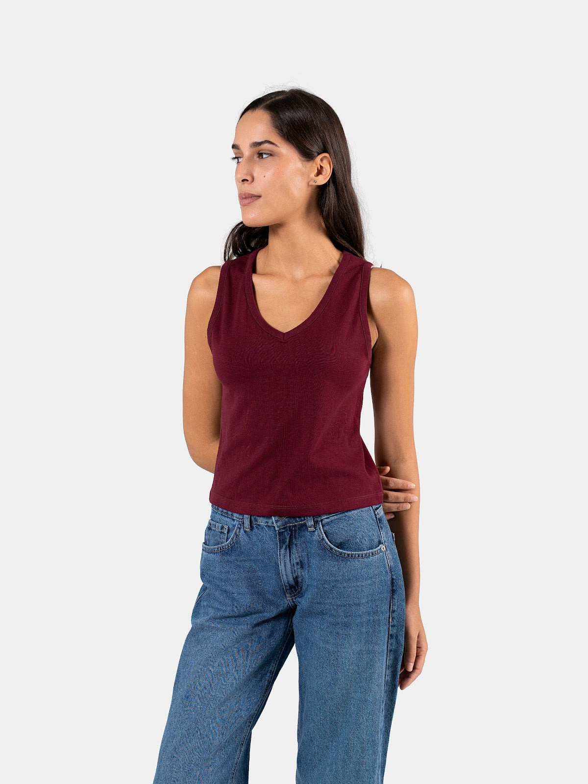 RELAXED V-NECK TANK TOP BURGUNDY 3