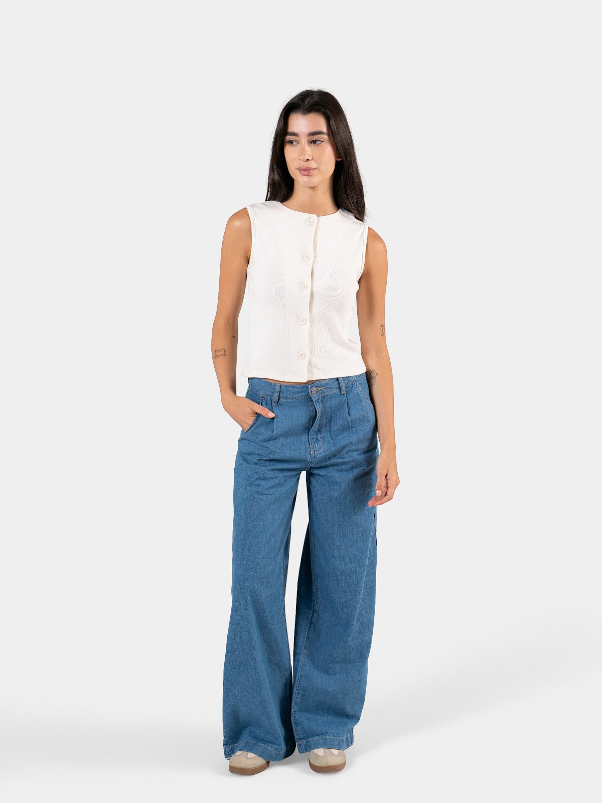 RIBBED BUTTON TANK OFF-WHITE 1