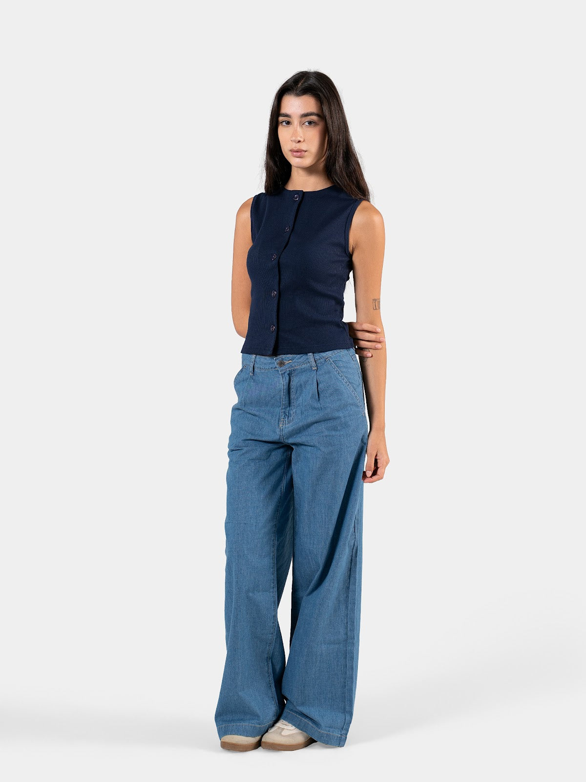 RIBBED BUTTON TANK NAVY 3