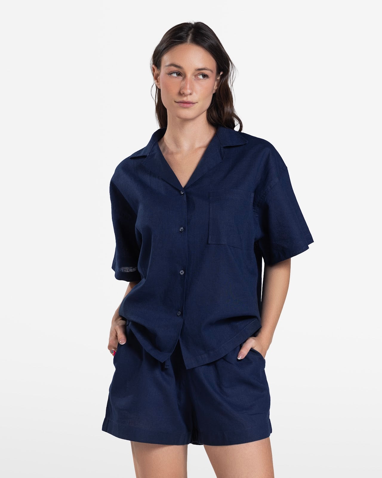 SHORT SLEEVE LINEN SHIRT NAVY 1