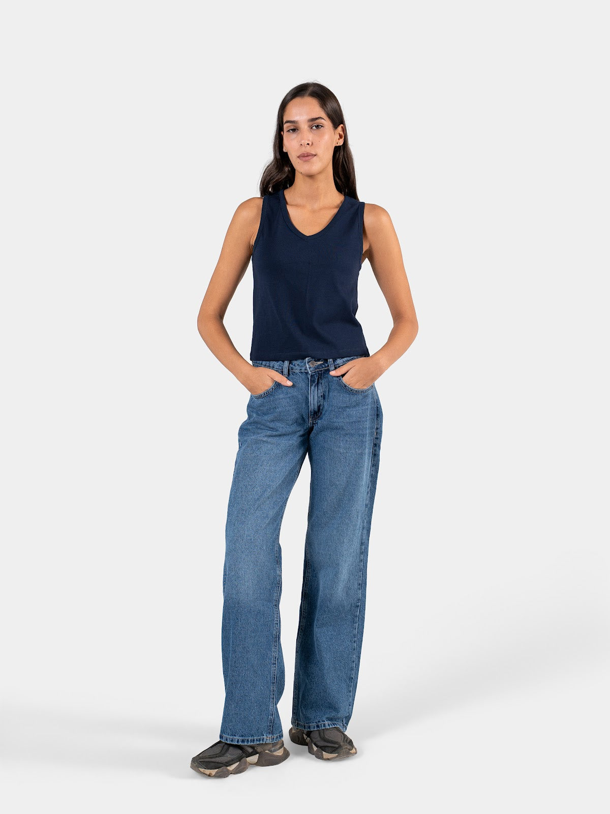 RELAXED V-NECK TANK TOP NAVY 5