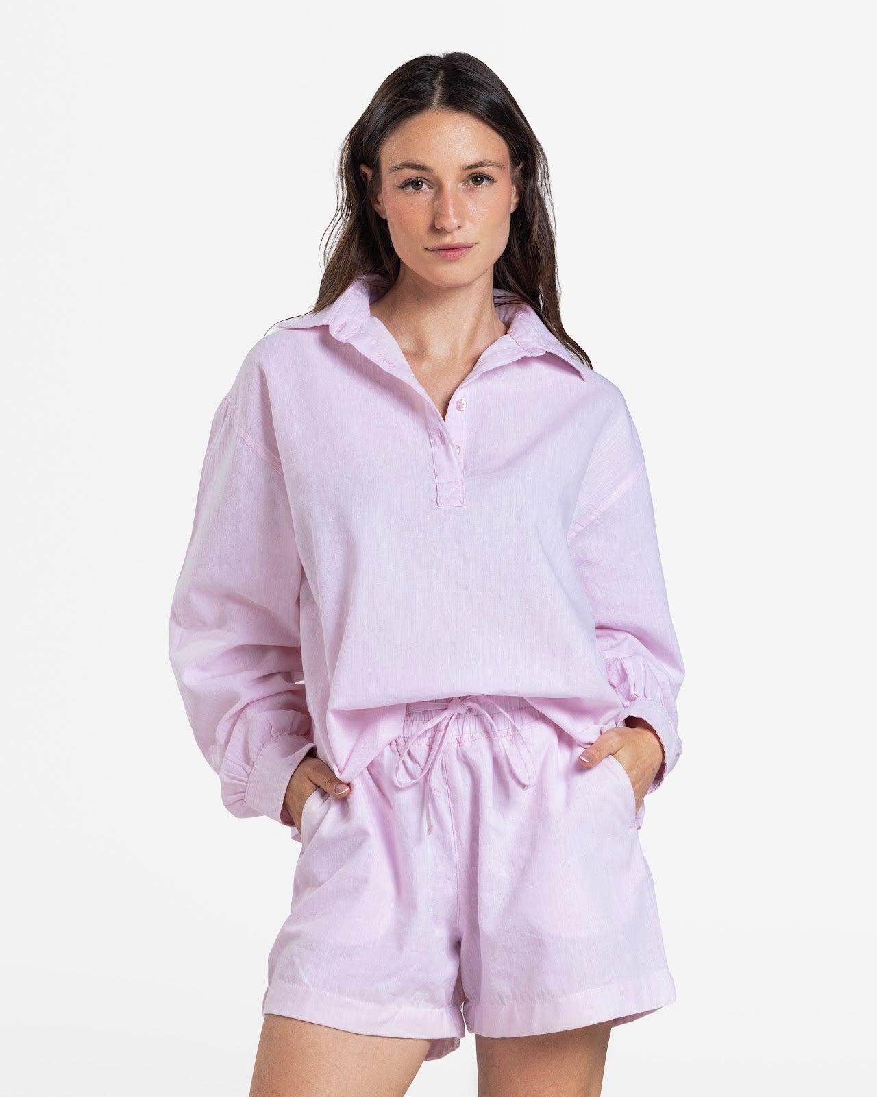 HAIF BUTTON DOWN LINEN SHIRT PINK 1