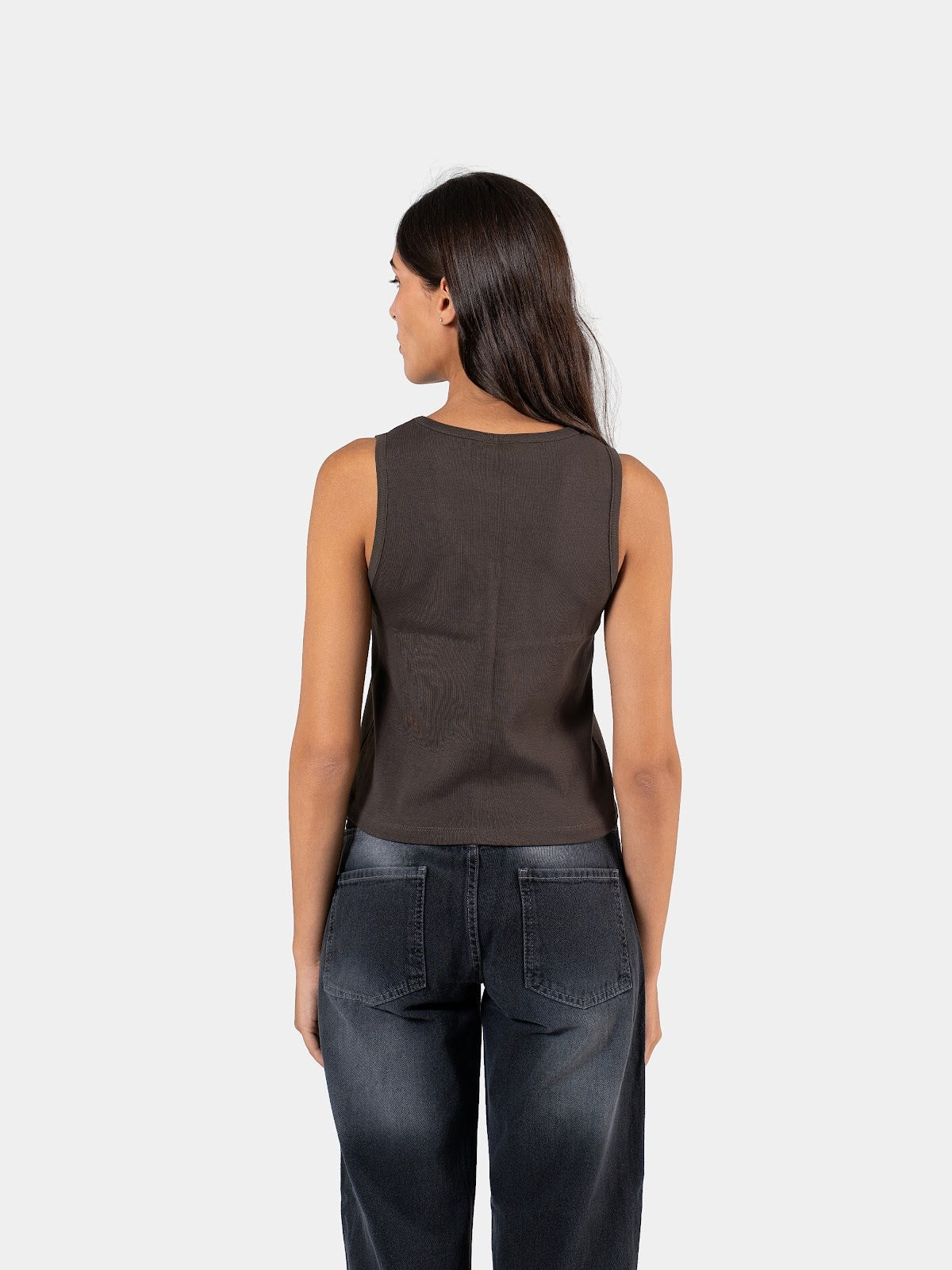 RELAXED V-NECK TANK TOP BROWN 4