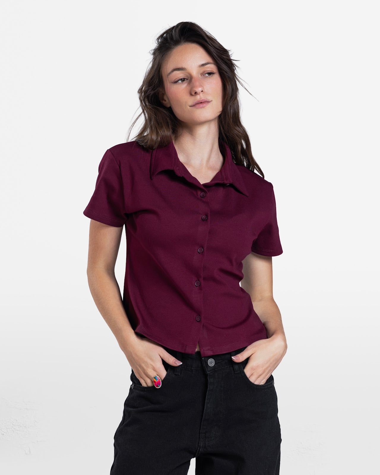 SHORT SLEEVE BUTTON DOWN SHIRT BURGUNDY 3