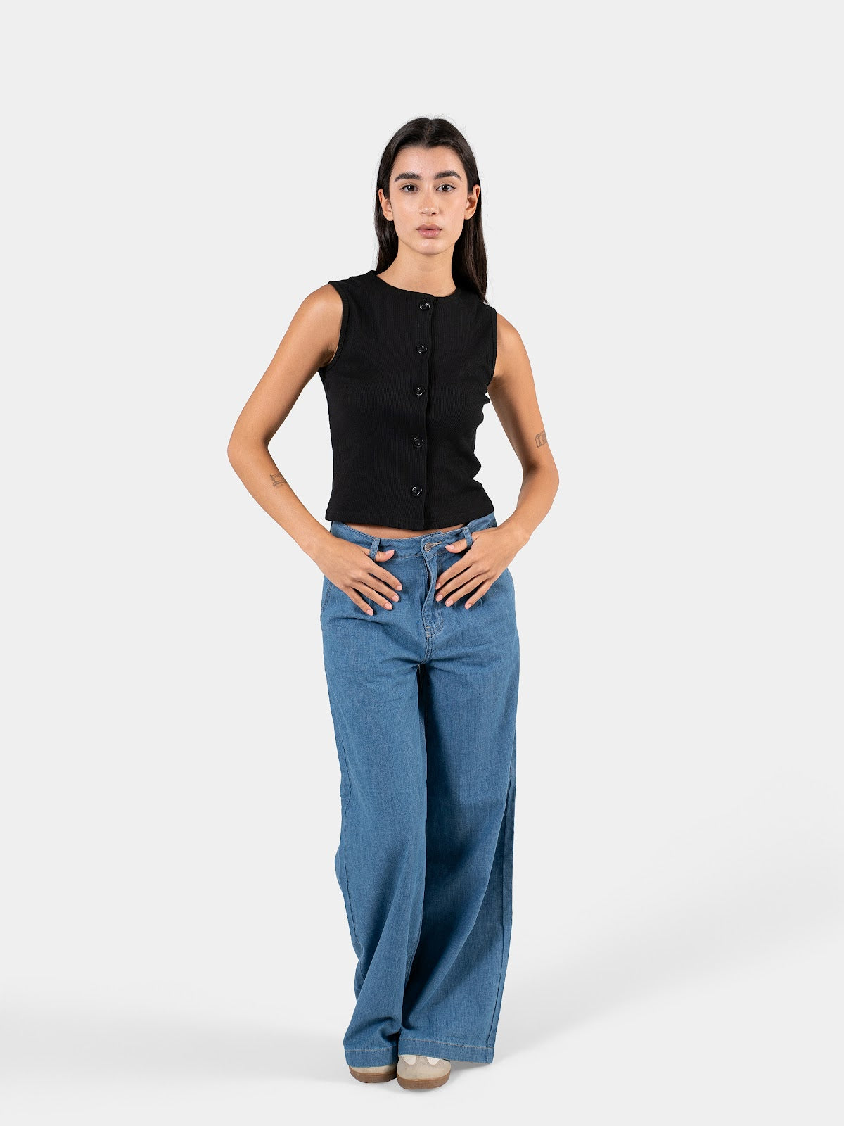 RIBBED BUTTON TANK BLACK 1