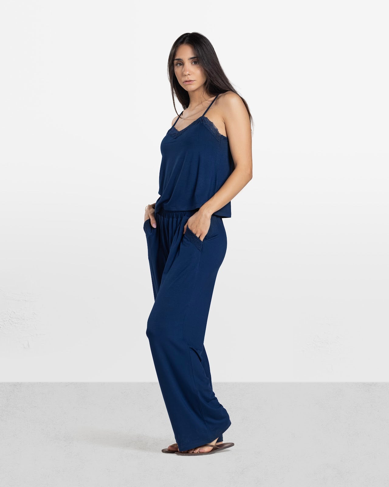 LACE TRIM CAMI PANTS SET NAVY 5