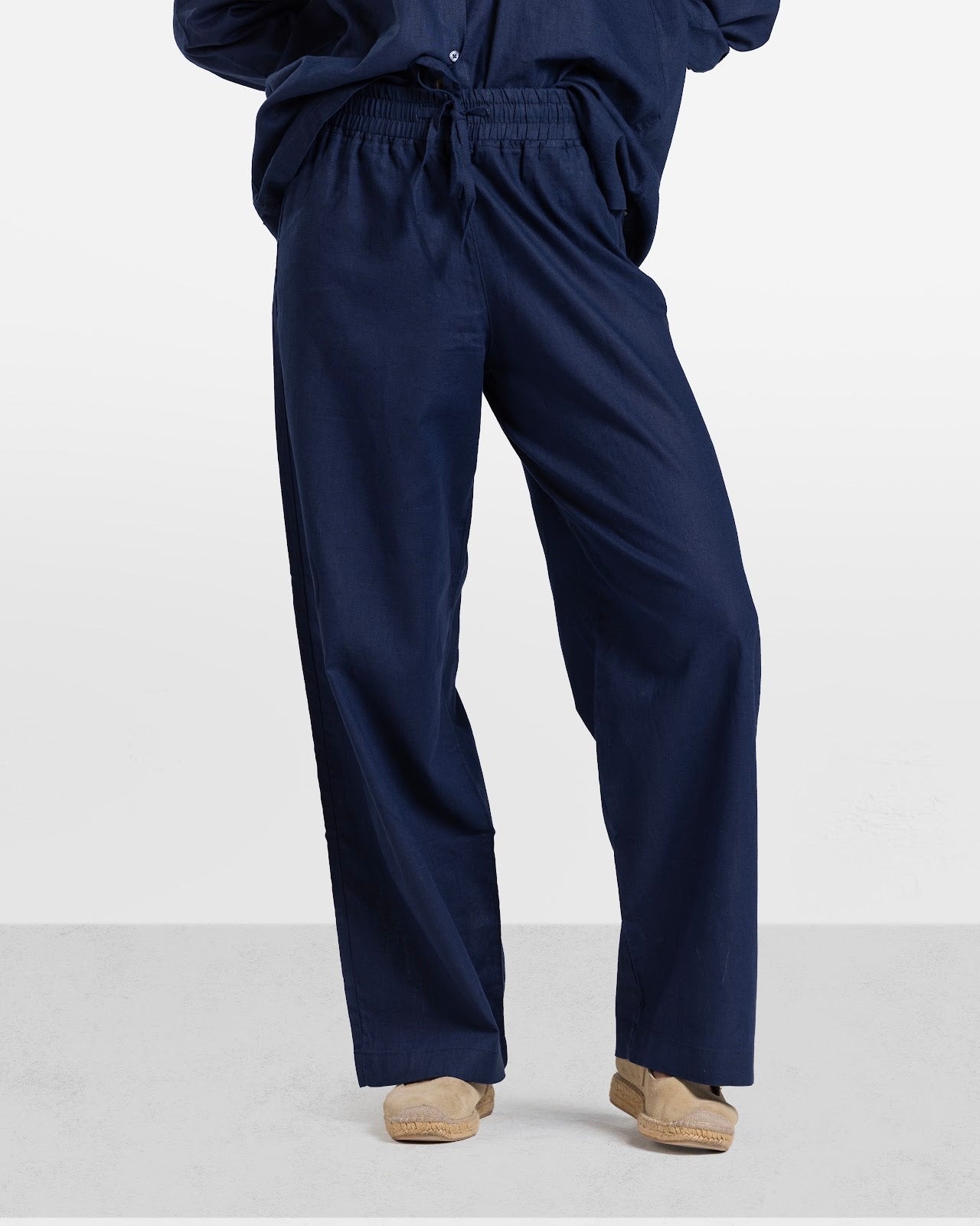 WIDE LEG LINEN PANTS NAVY 2