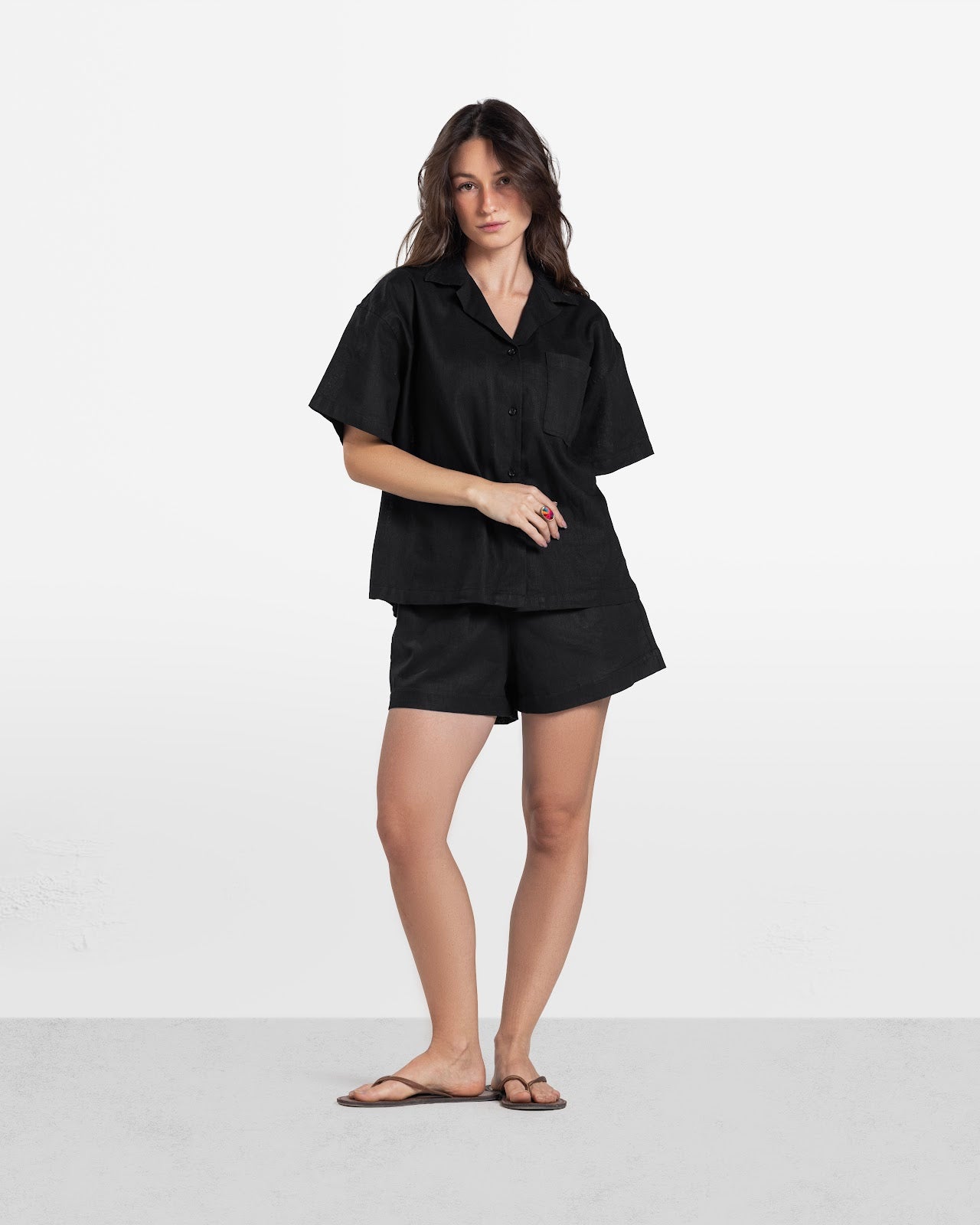 LINEN SHORTS BLACK 1