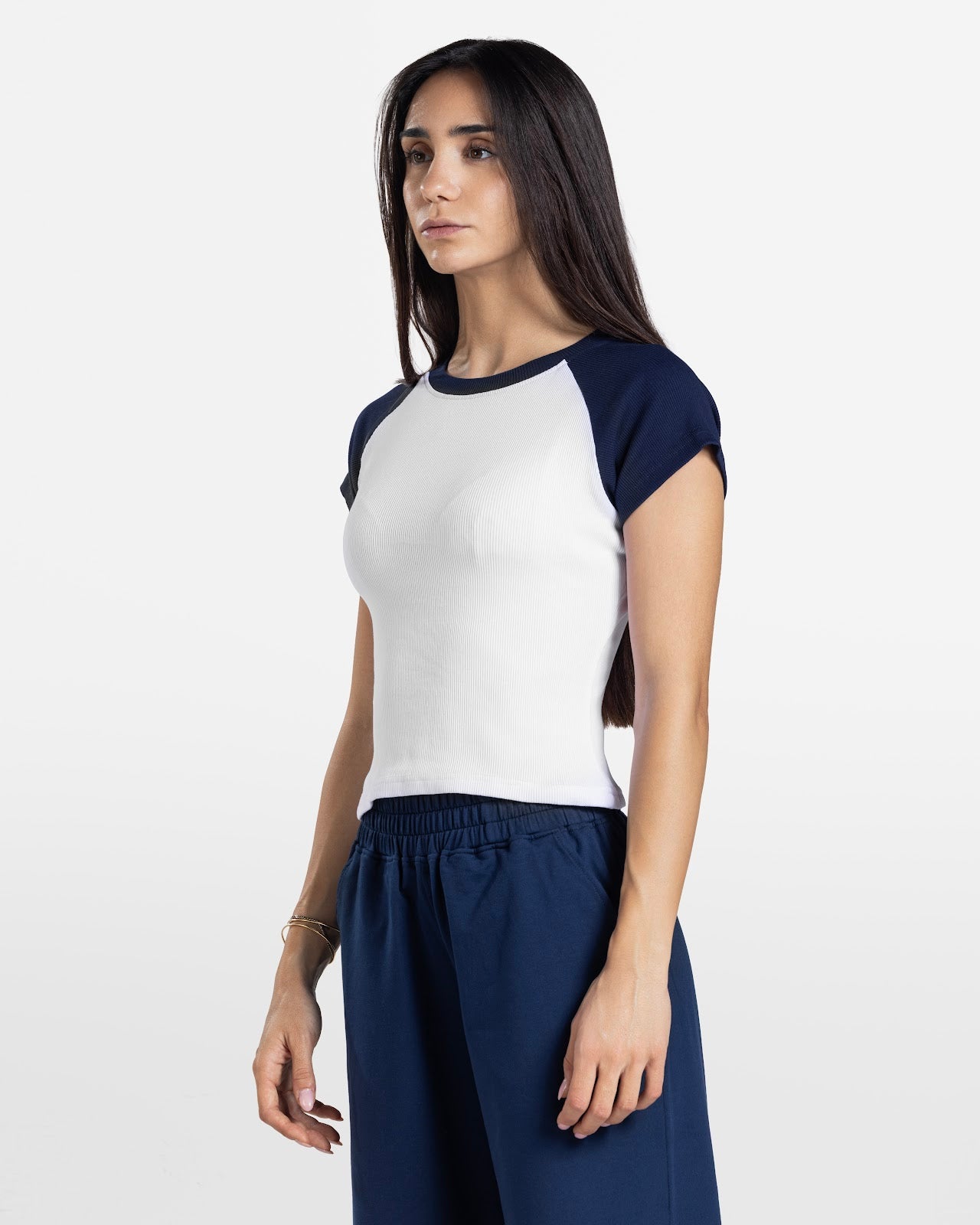 CONTRAST SLEEVE TEE NAVY 3