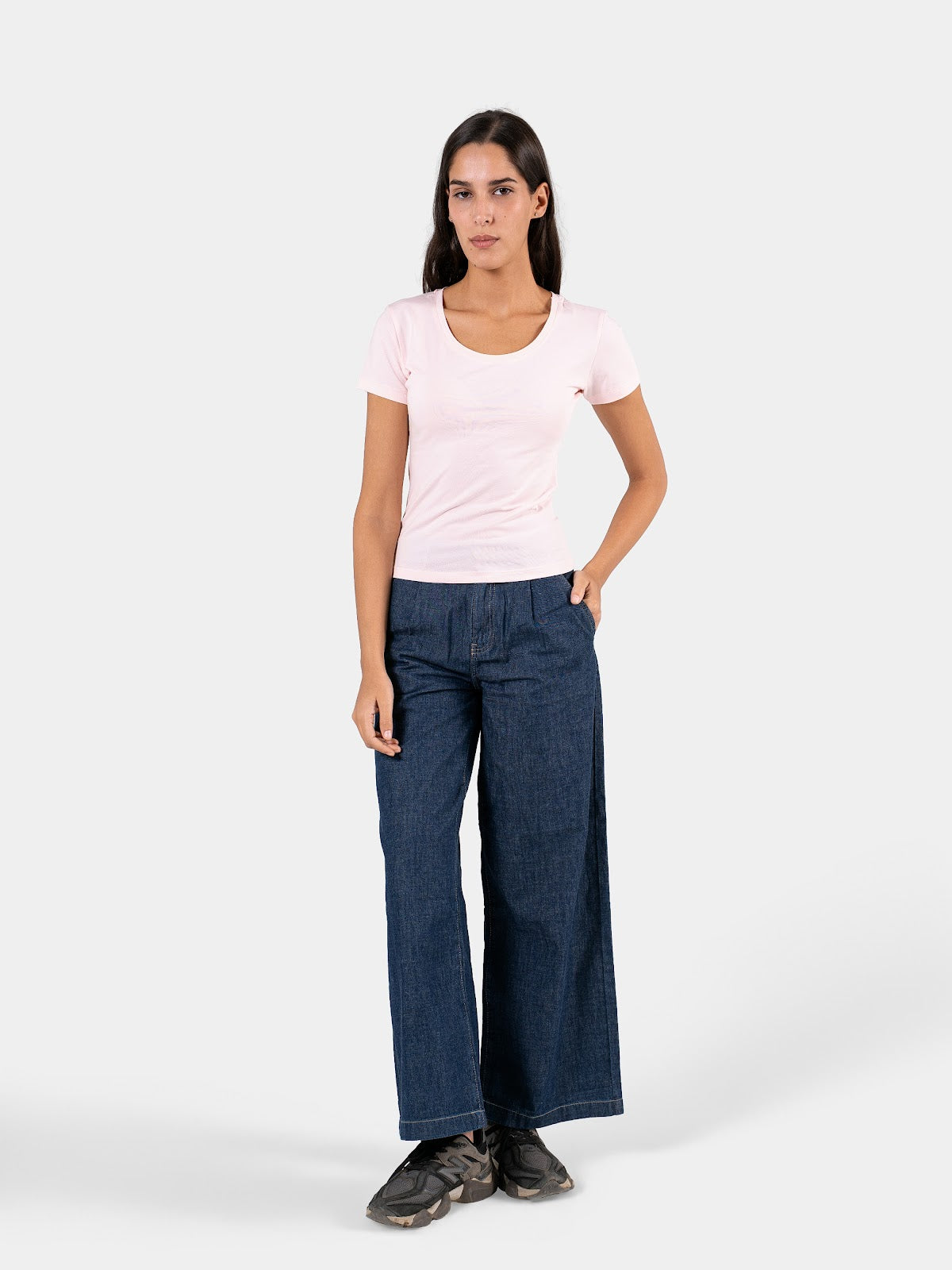 RIBBED U-SHAPED SHORT SLEEVE BABY-PINK 1