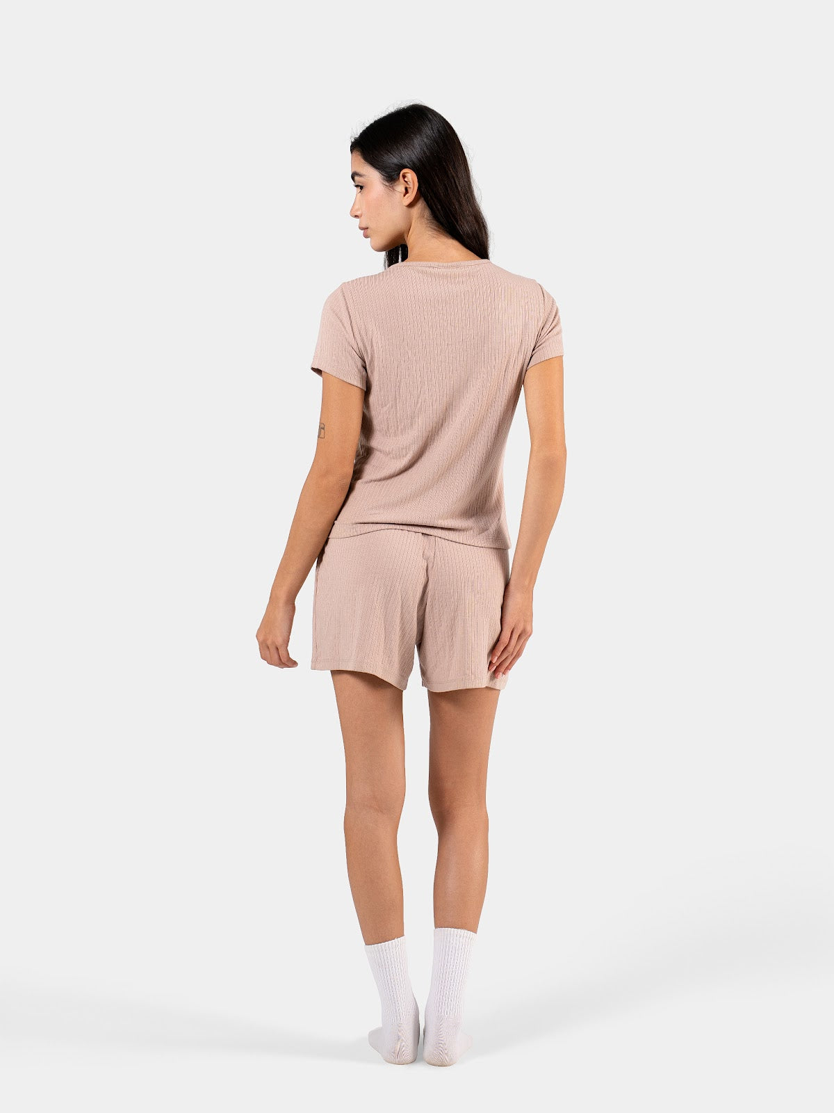 SOFT RIB BUTTON SHORT SET BEIGE 5