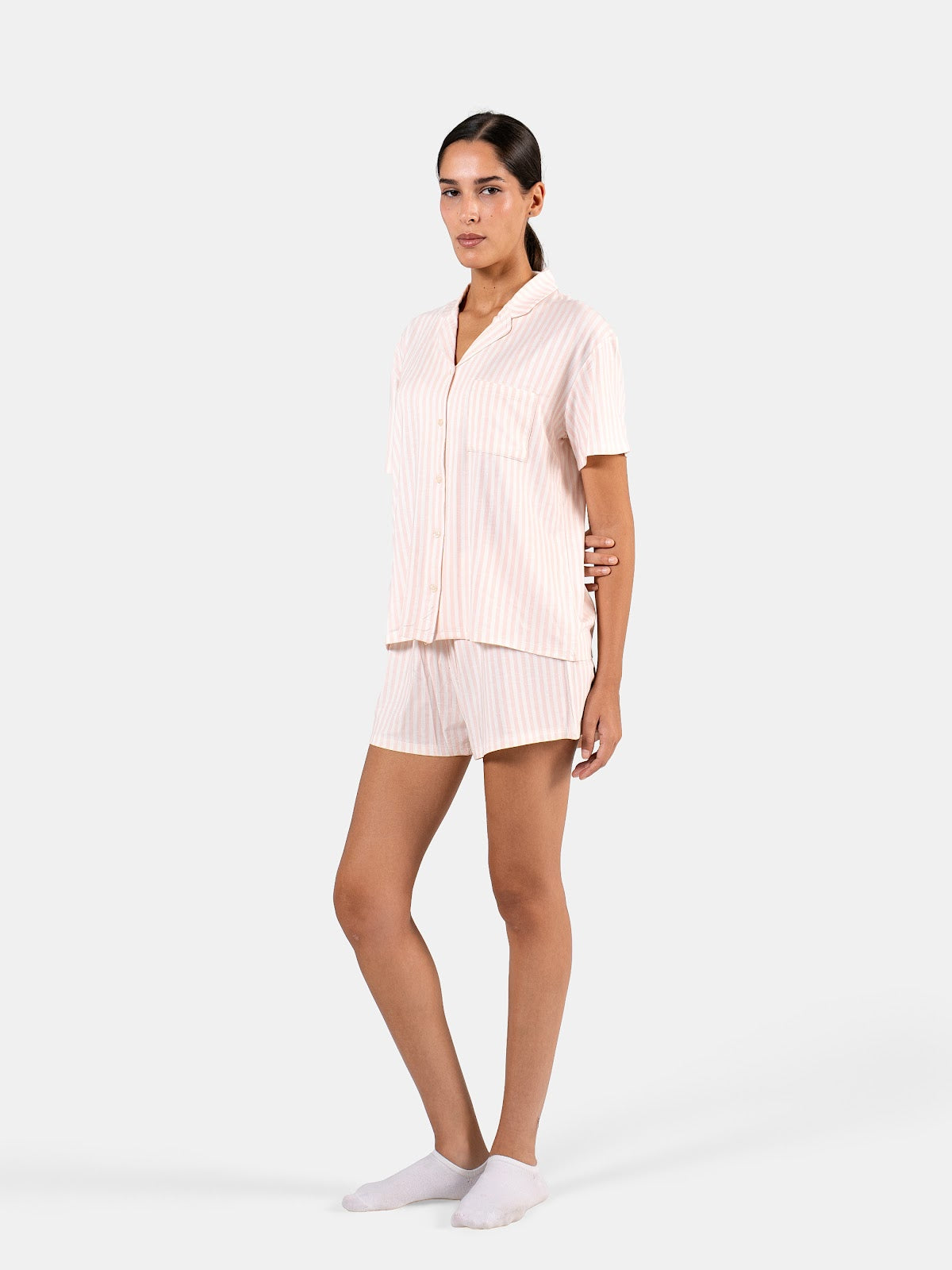 CLASSIC STRIP SHORT SET BABY PINK X WHITE 5