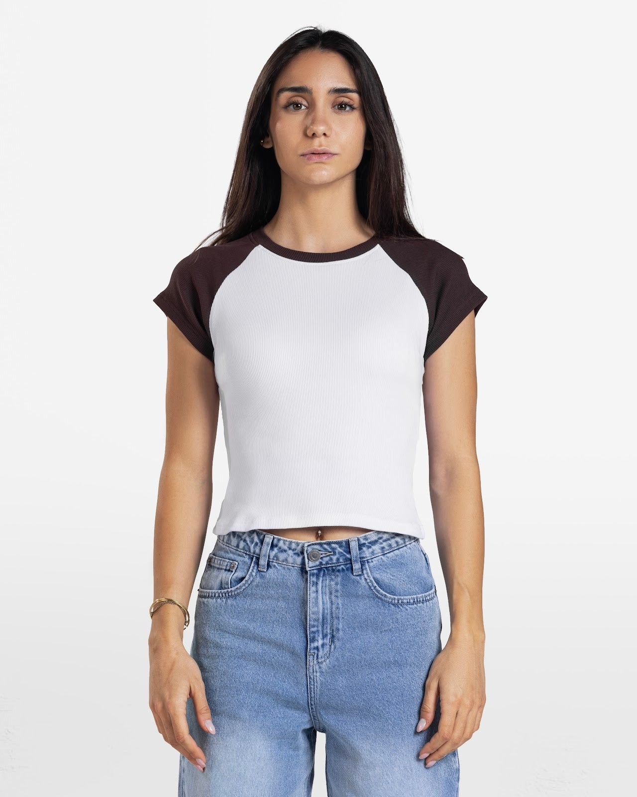CONTRAST SLEEVE TEE BROWN 1