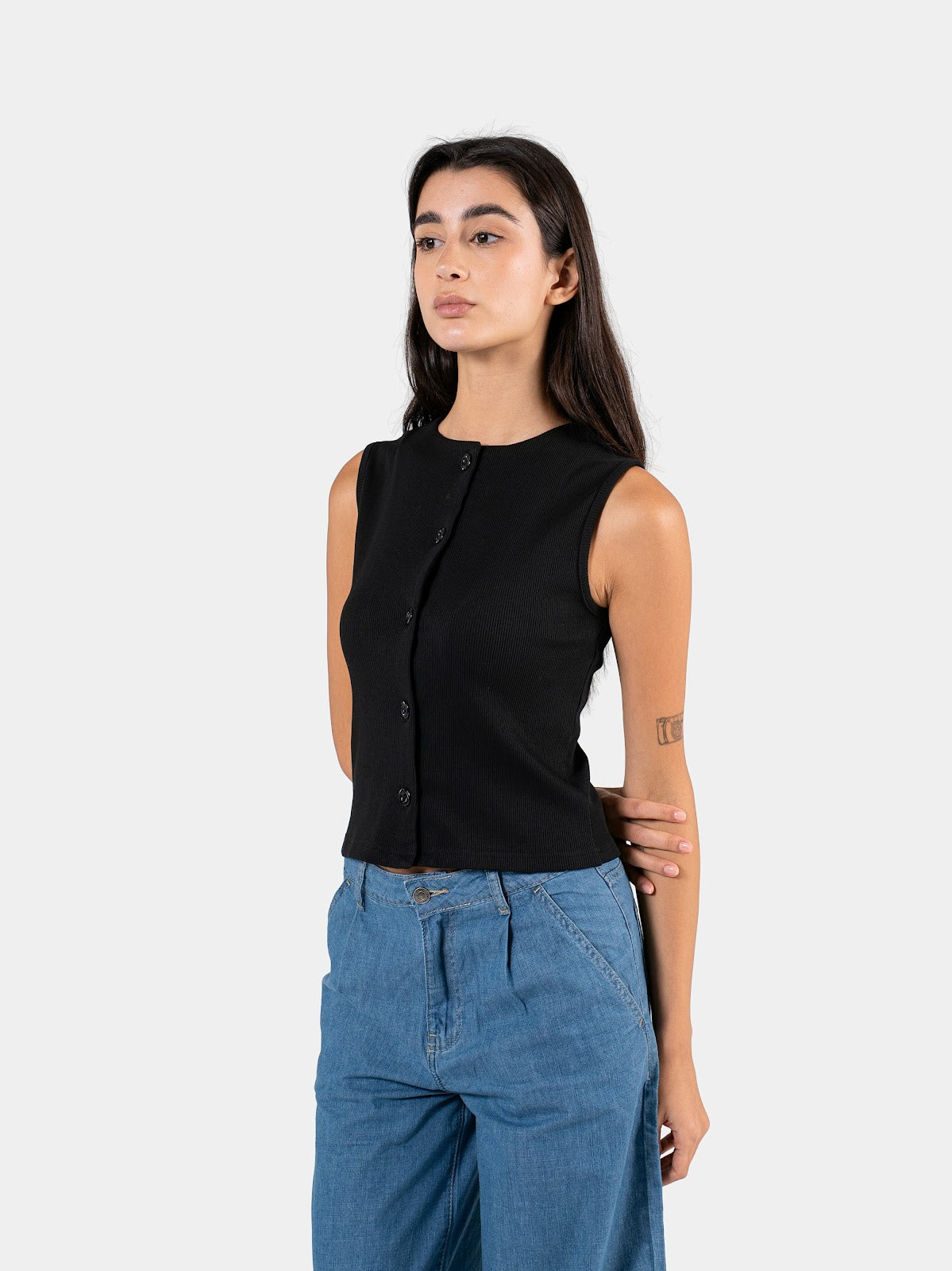 RIBBED BUTTON TANK BLACK 3