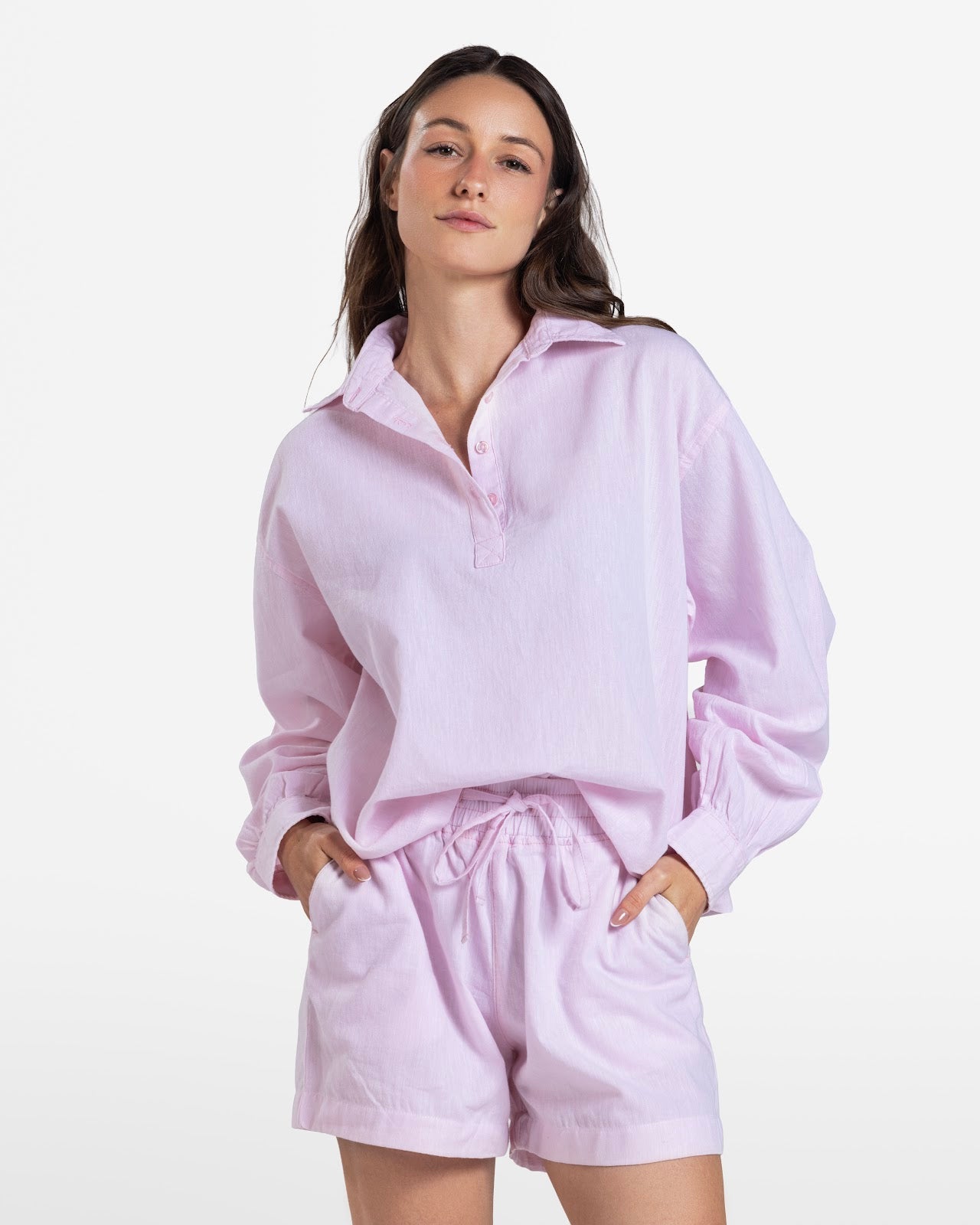 HAIF BUTTON DOWN LINEN SHIRT PINK 2