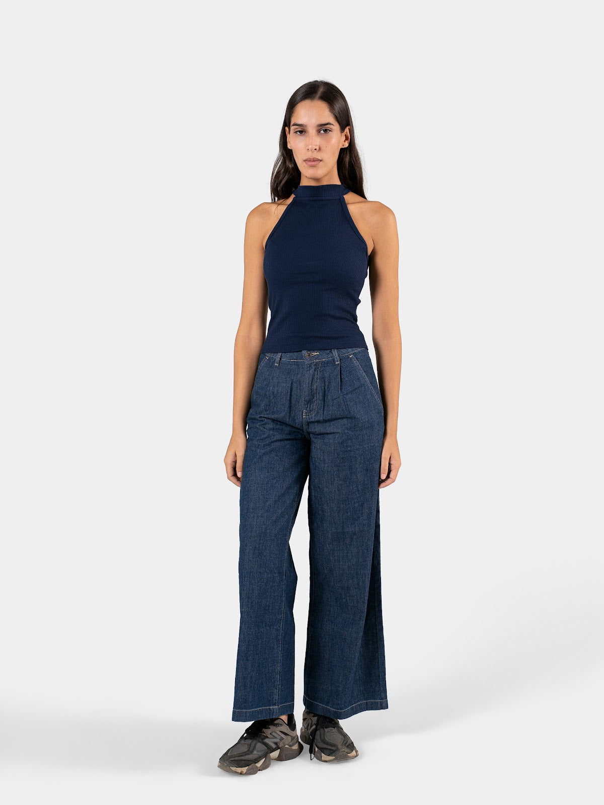 RIBBED HALTER TOP NAVY 1