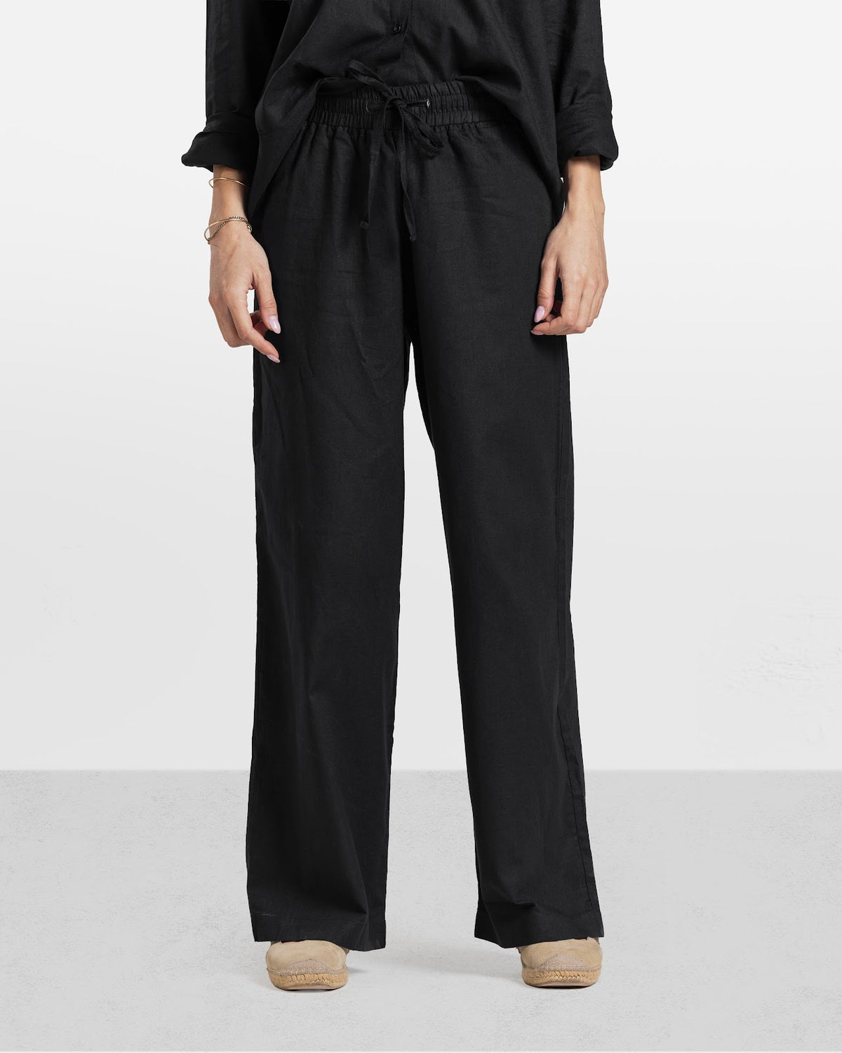 WIDE LEG LINEN PANTS BLACK 2