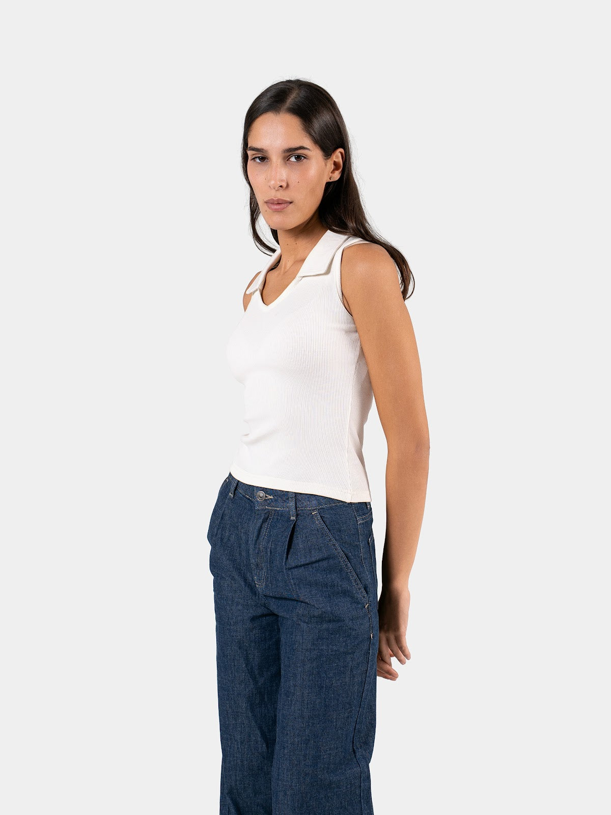RIBBED COLLARED TANK TOP OFF-WHITE 2
