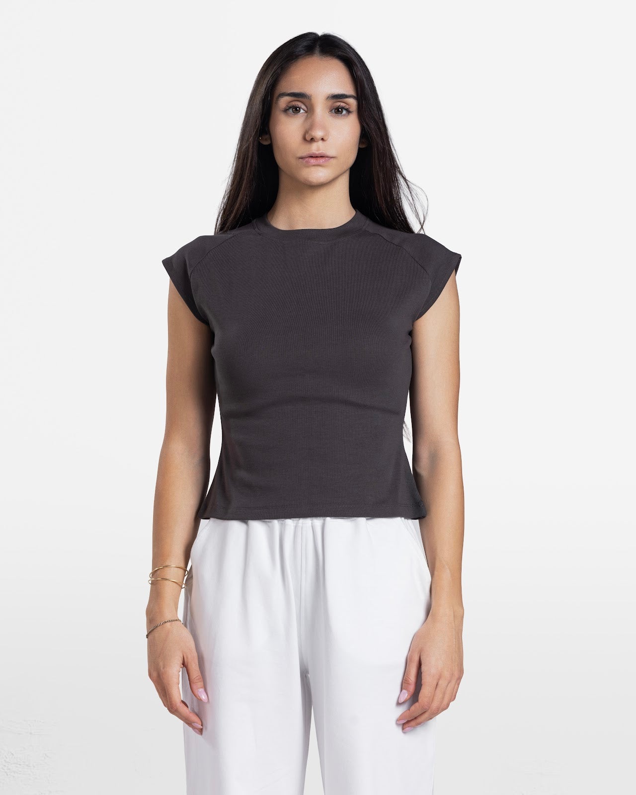 CAP SLEEVE T-SHIRT BROWN 1