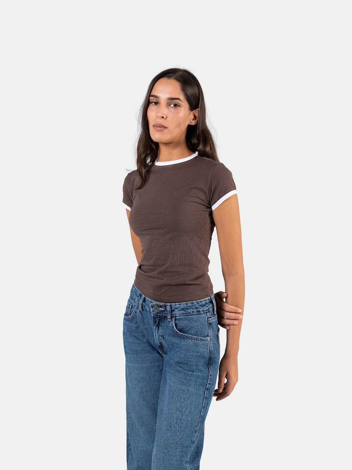 CONTRAST EDGE T-SHIRT BROWN X WHITE 3