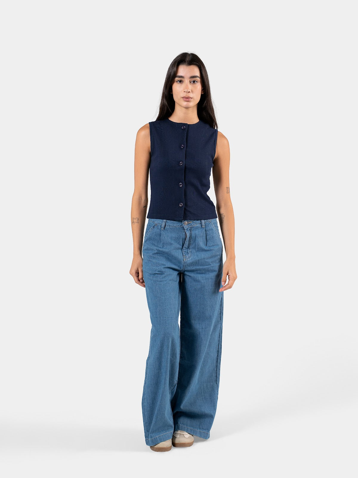 RIBBED BUTTON TANK NAVY 1
