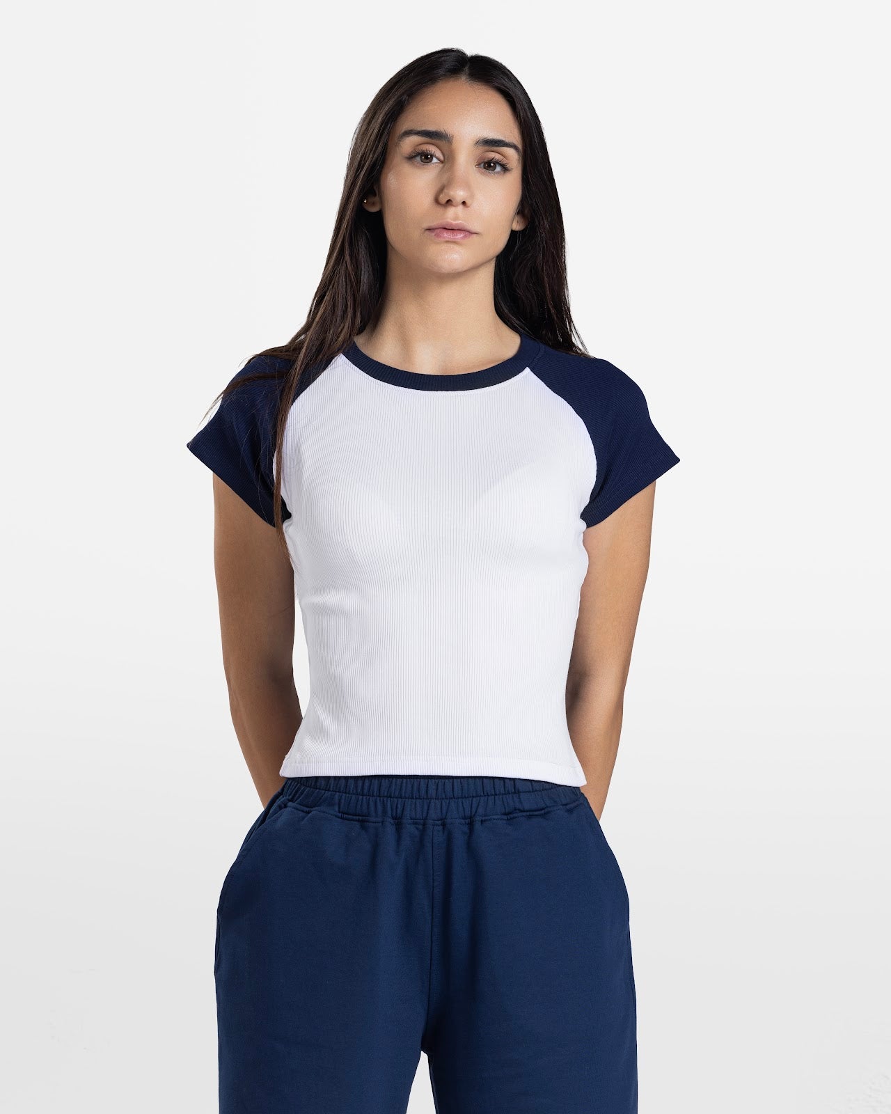 CONTRAST SLEEVE TEE NAVY 1