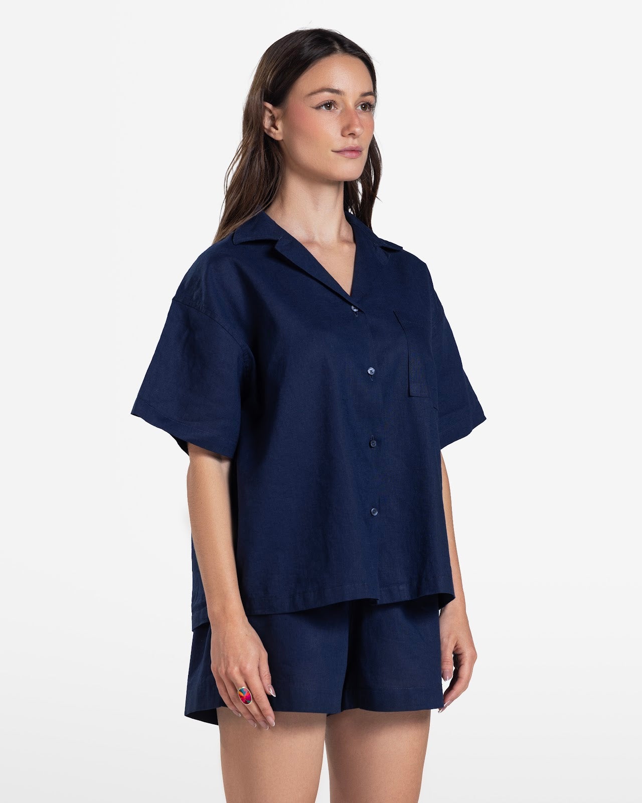 SHORT SLEEVE LINEN SHIRT NAVY 3