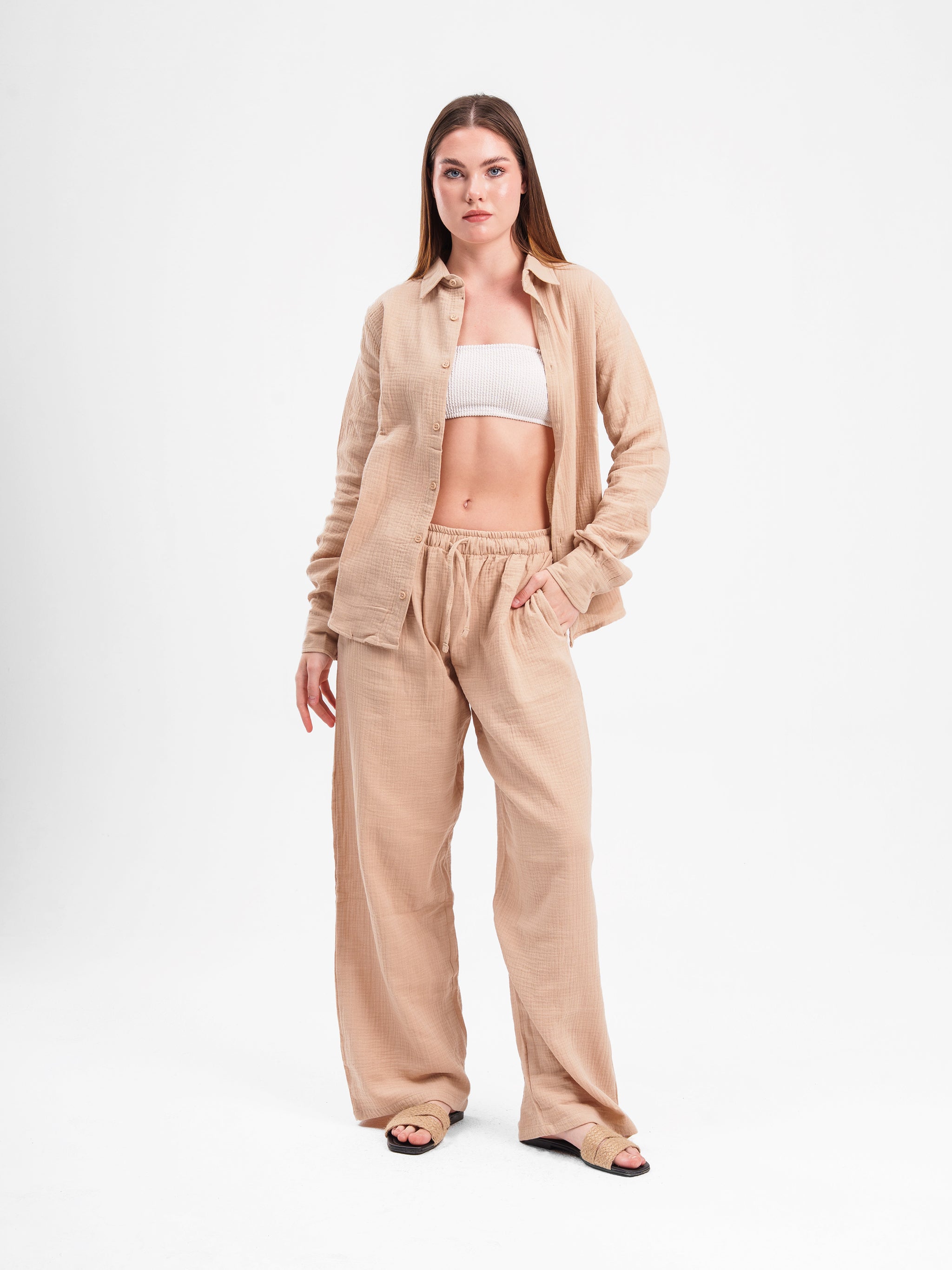 BEIGE RIPPLED LINEN SHIRT