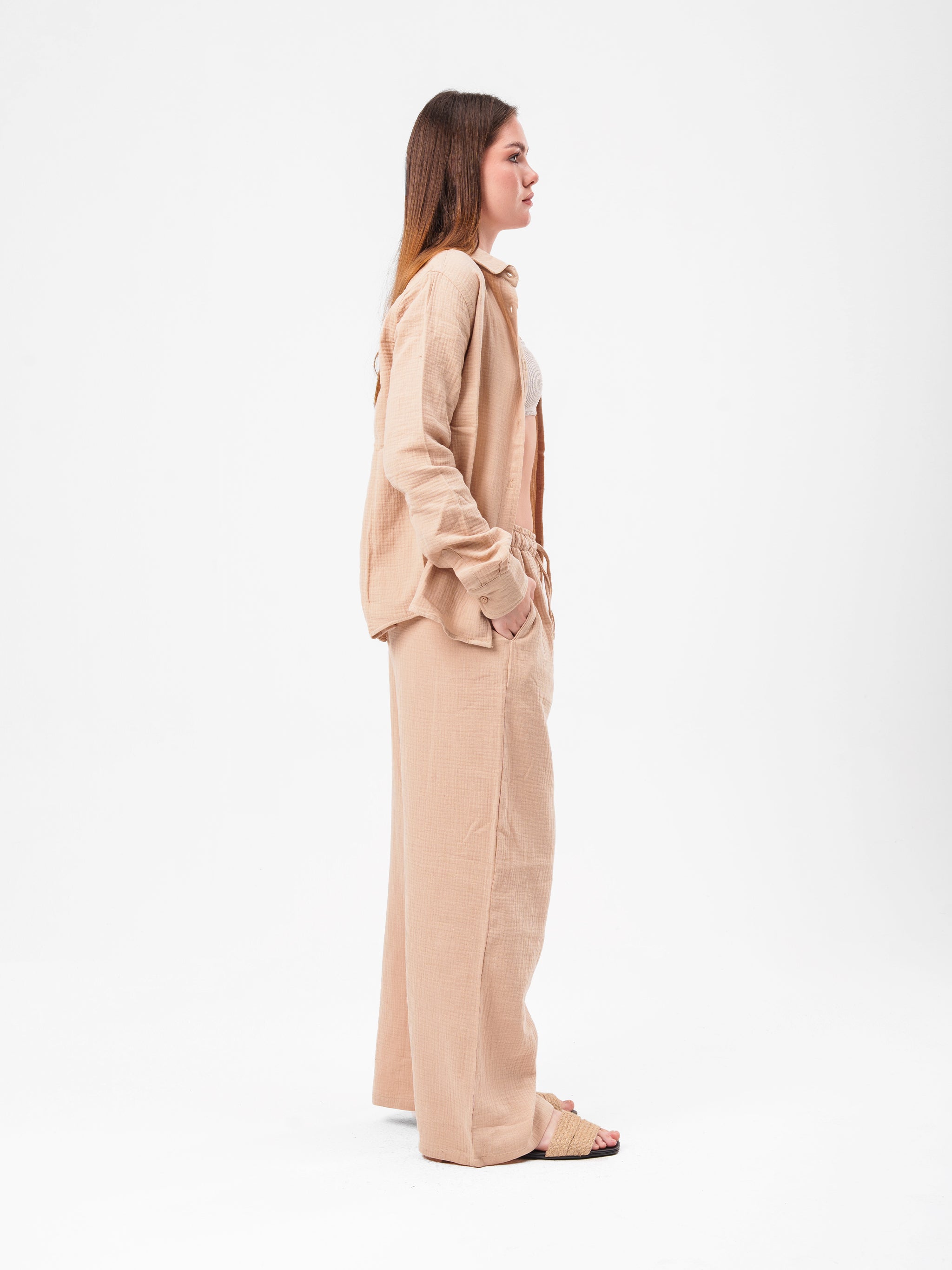 BEIGE RIPPLED LINEN SHIRT
