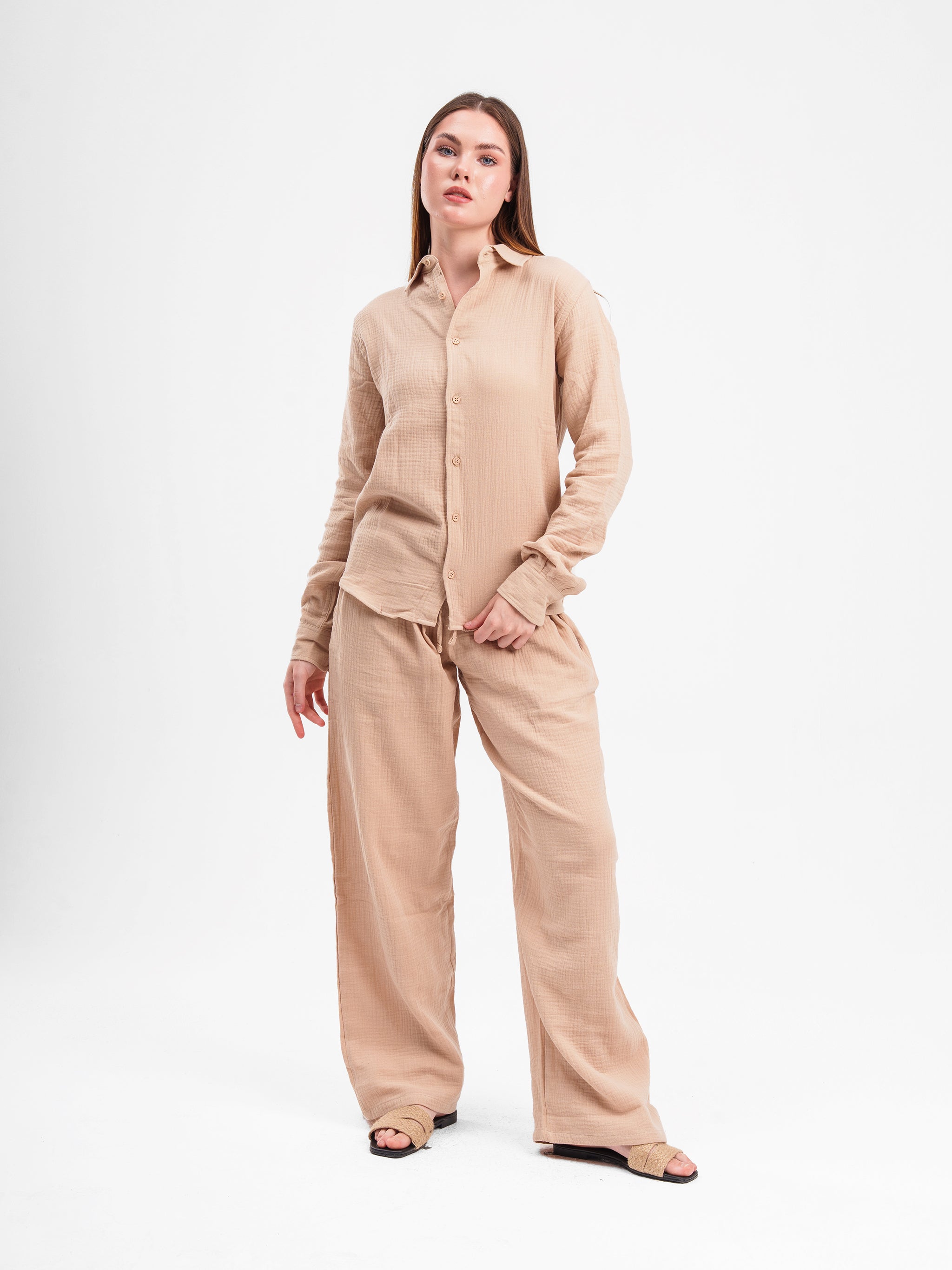 BEIGE RIPPLED LINEN SHIRT
