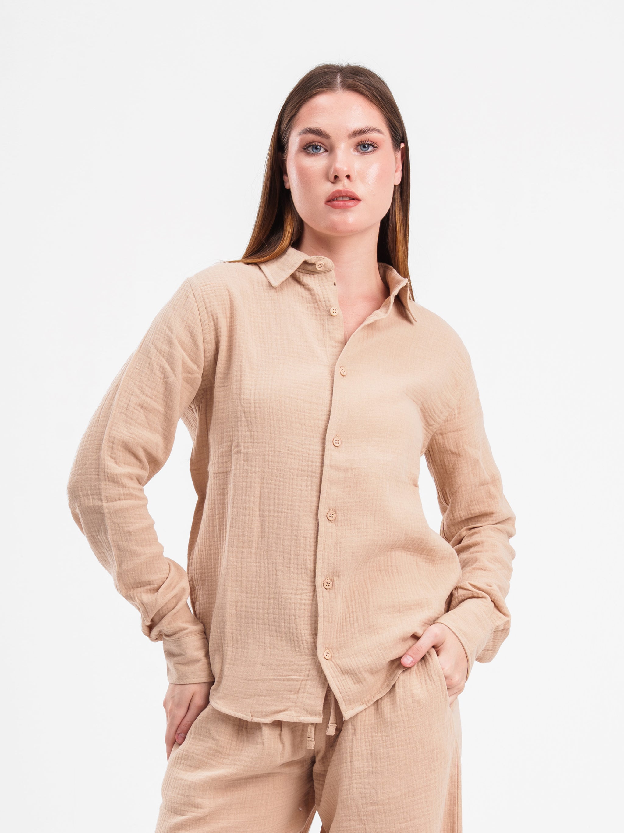BEIGE RIPPLED LINEN SHIRT