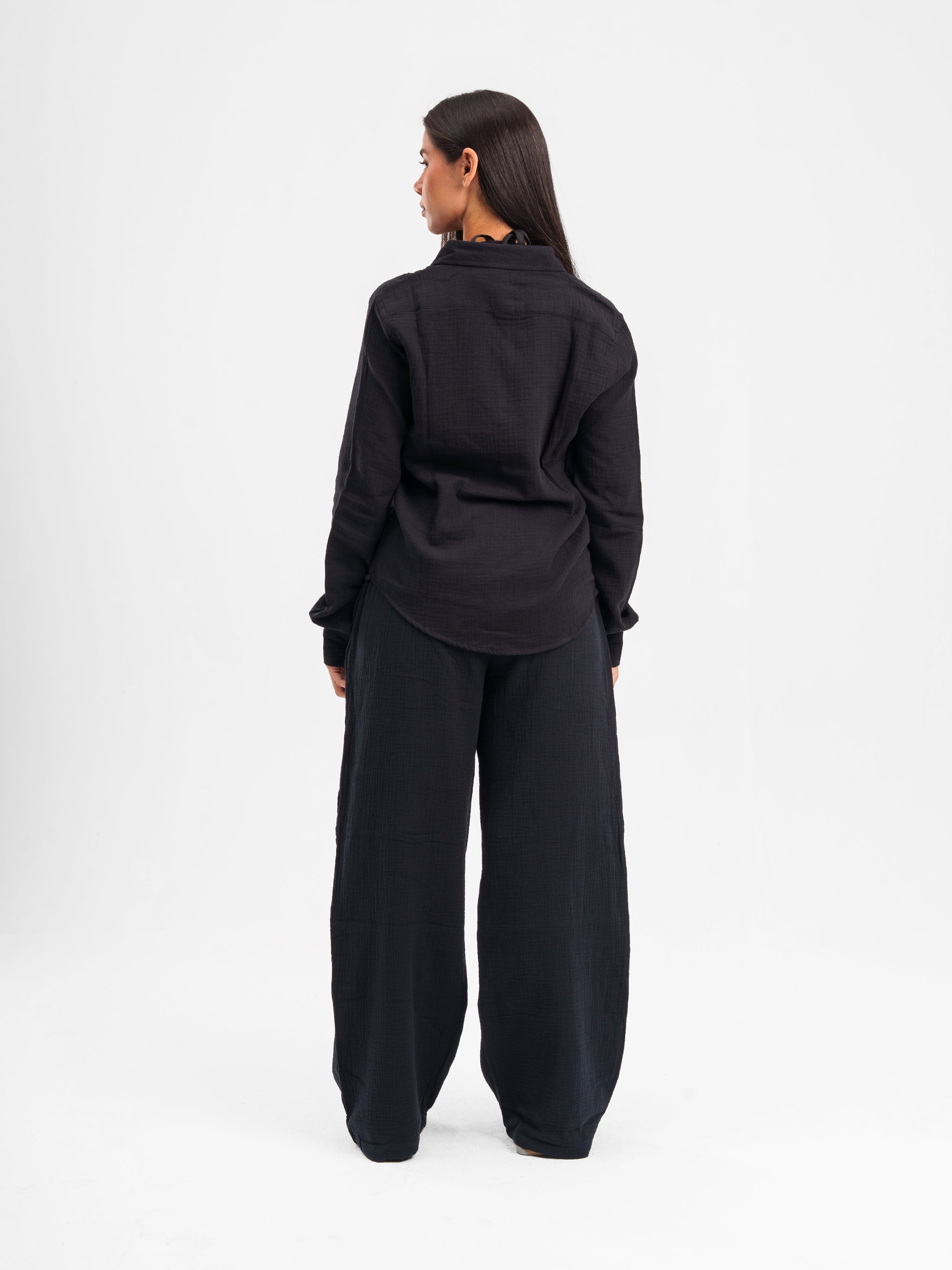 BLACK RIPPLED LINEN PANTS